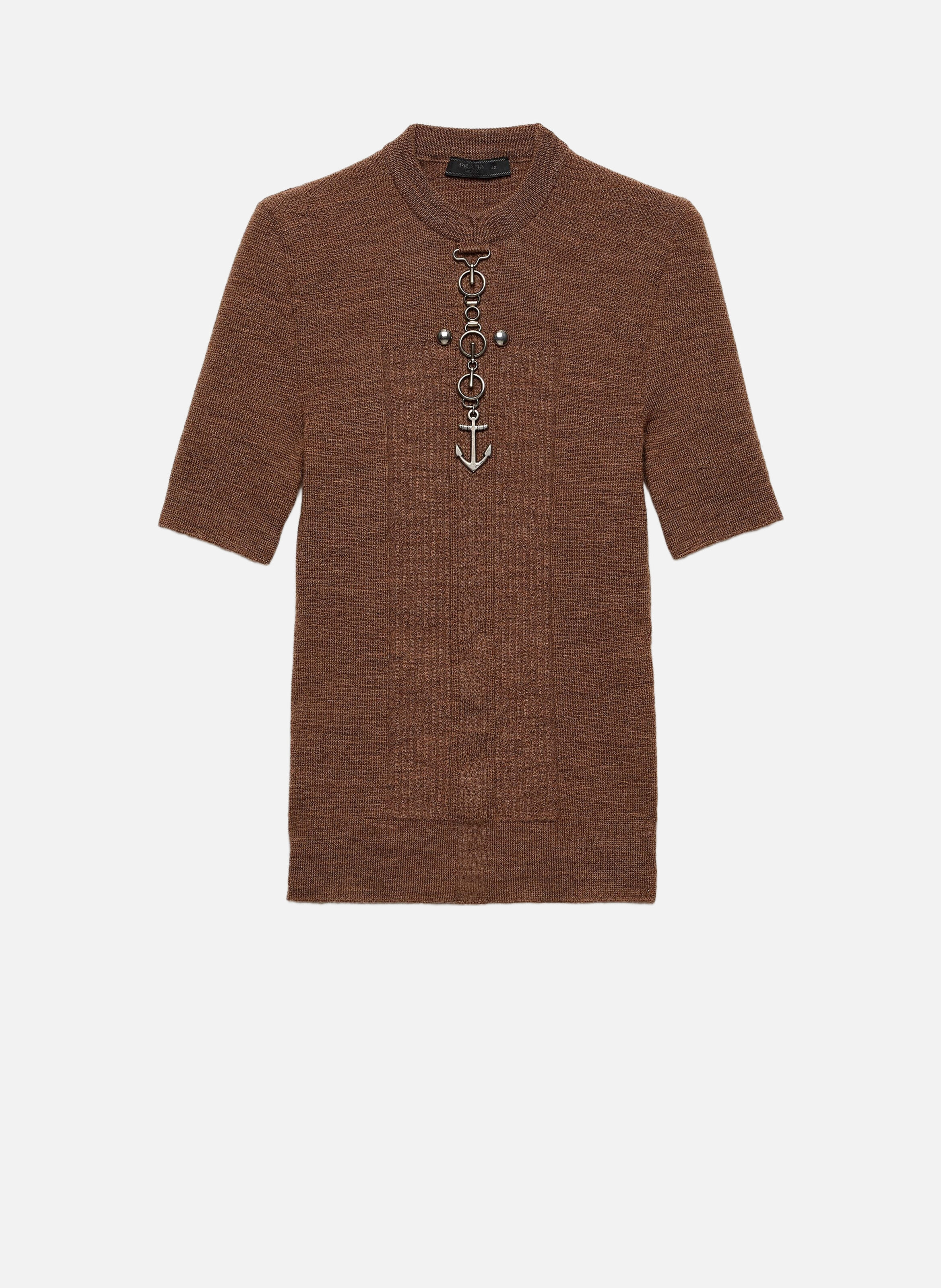 Pull à col rond en laine avec clous PRADA Orange