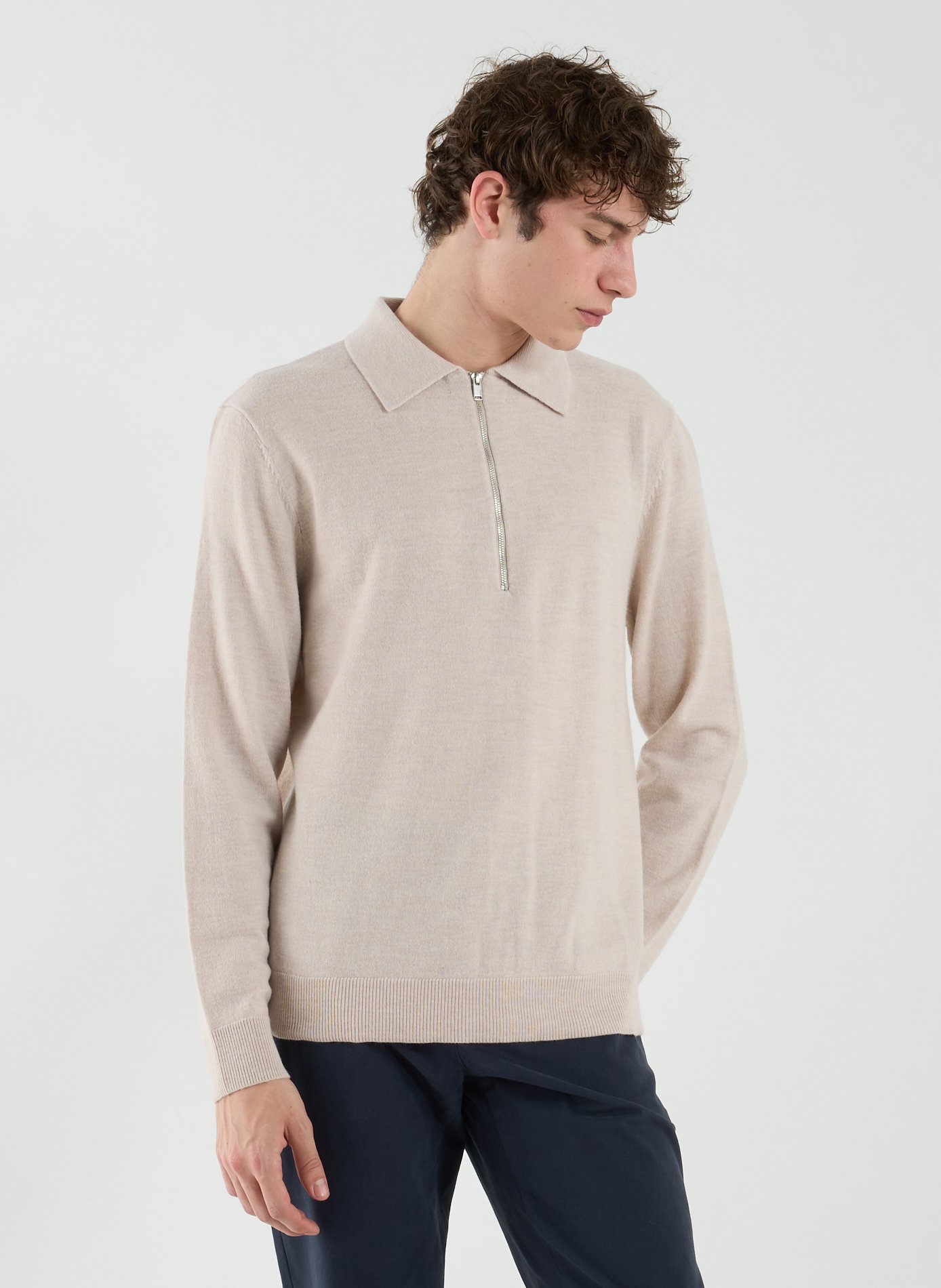 Pull col italien en laine mérinos SELECTED Beige
