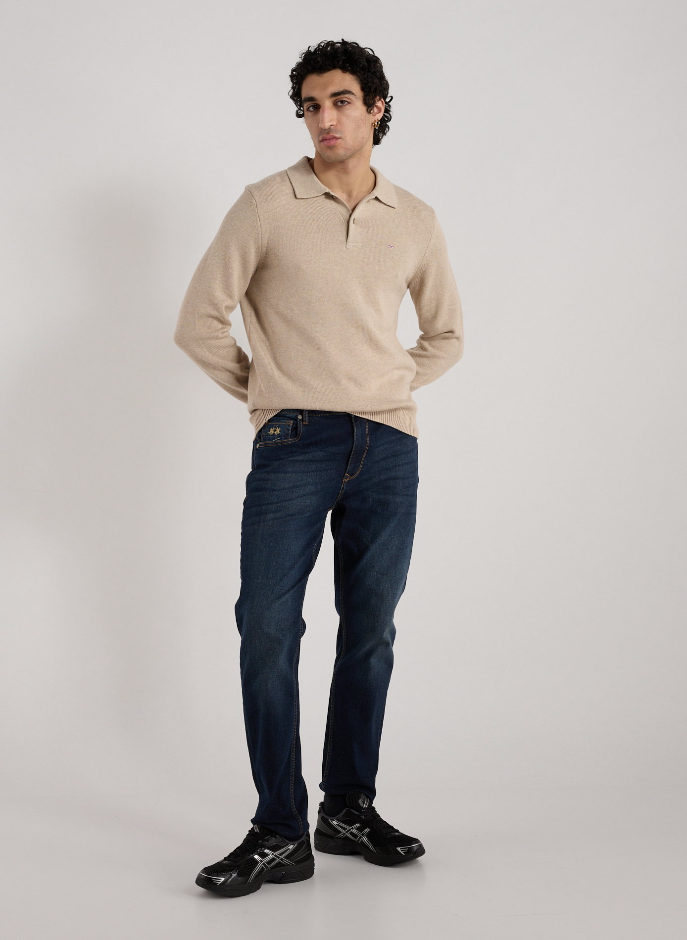 Pull col polo en laine et coton EDEN PARK Beige