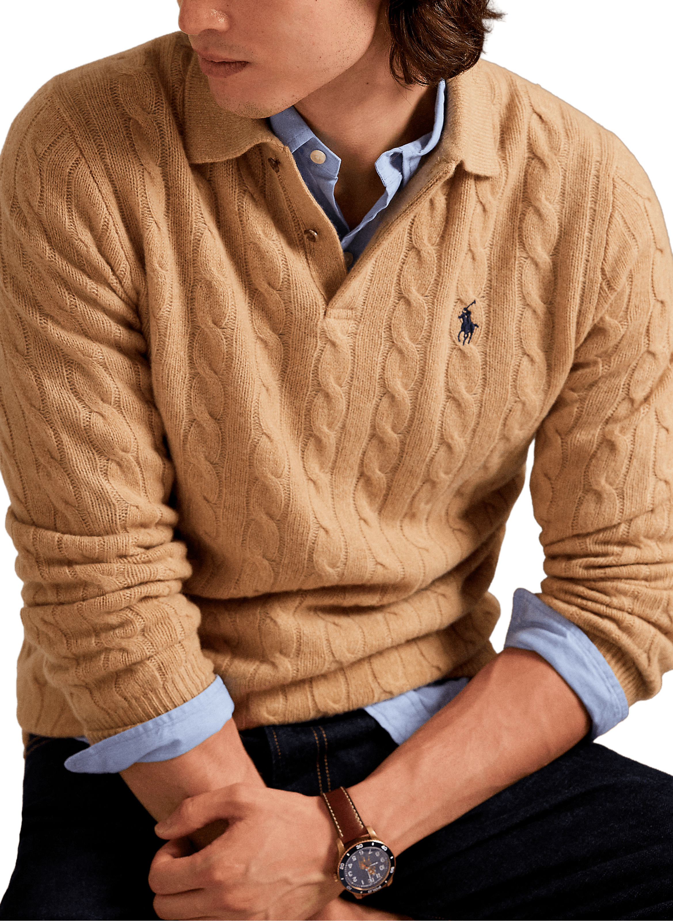 Pull polo en laine et cachemire POLO RALPH LAUREN Beige