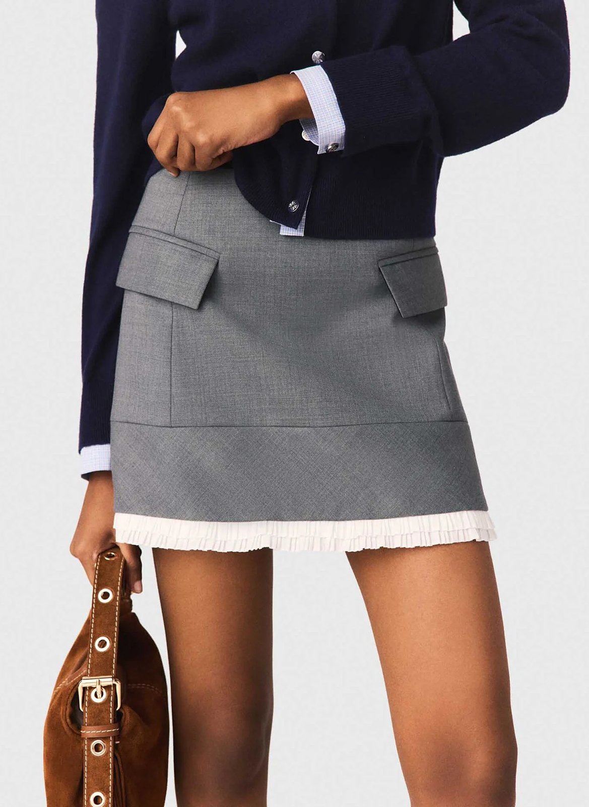 Jupe trapèze en laine mélangée MAJE Gris