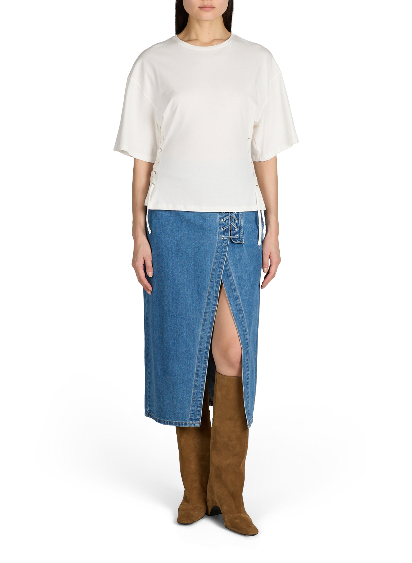 Midi cotton denim skirt by Vigarcia VILA Blue