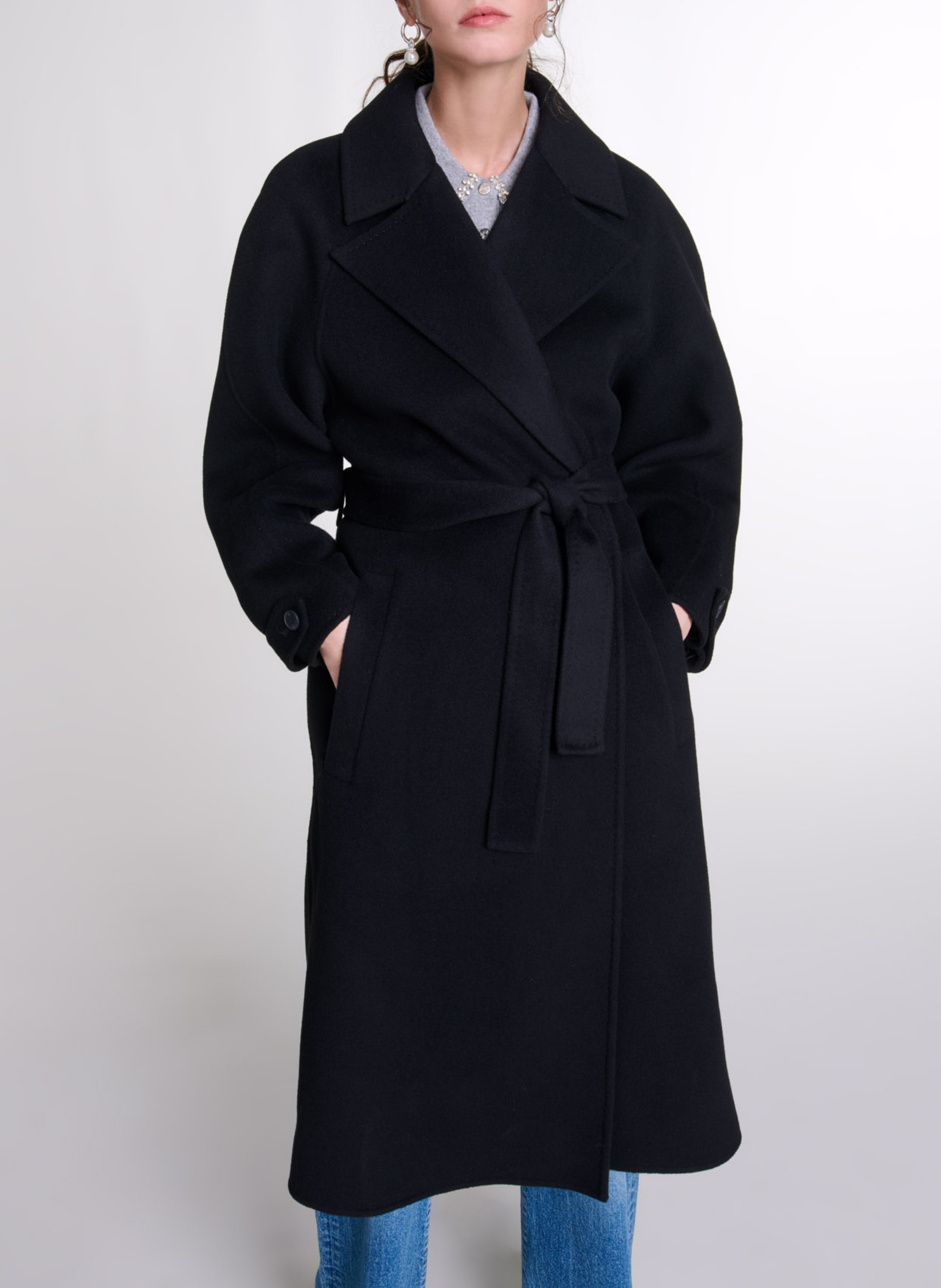 Manteau mi-long double face en laine mélangée MAJE Noir