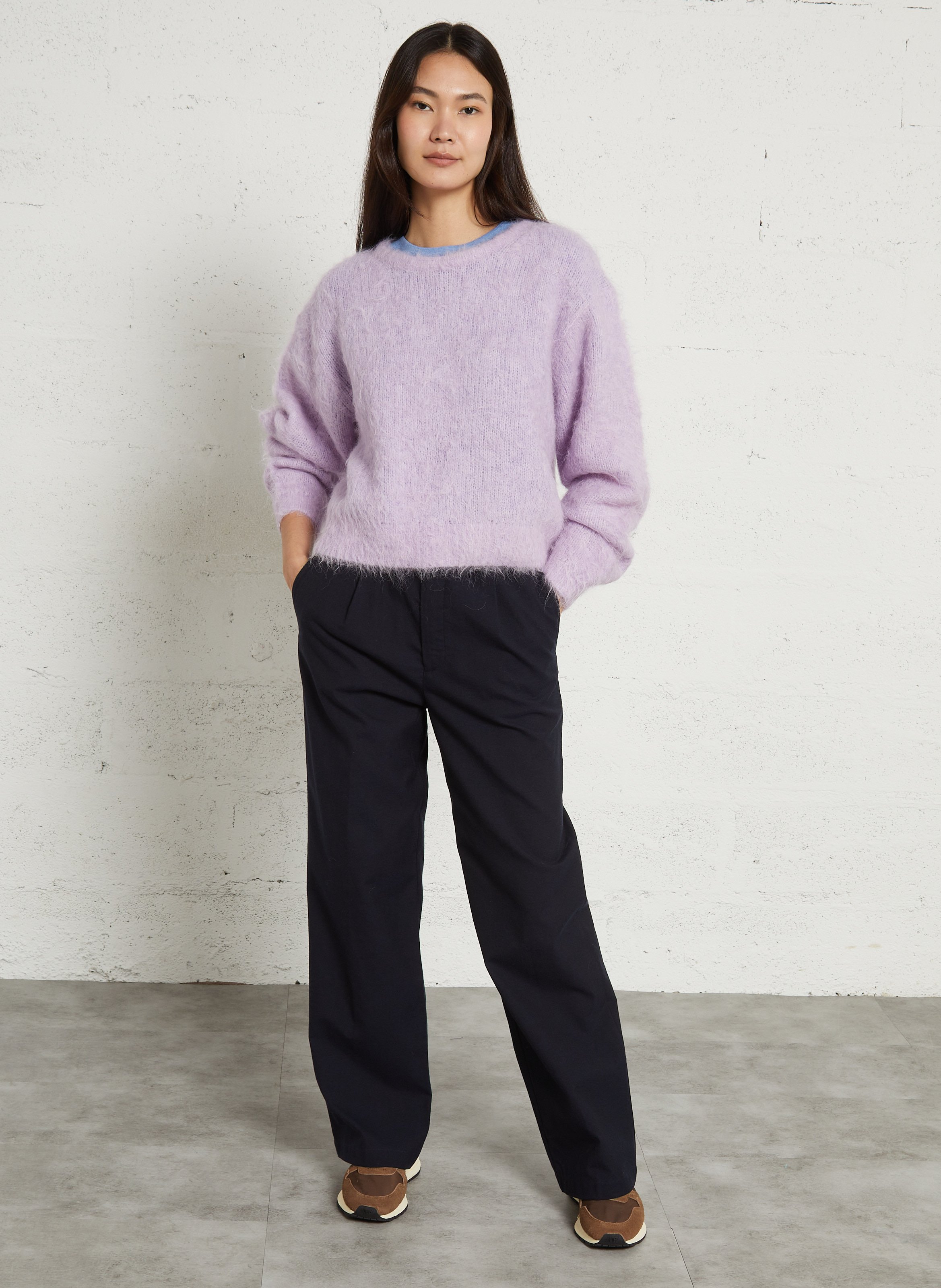 Pull oversize col rond en laine mélangée niby AMERICAN VINTAGE Rose