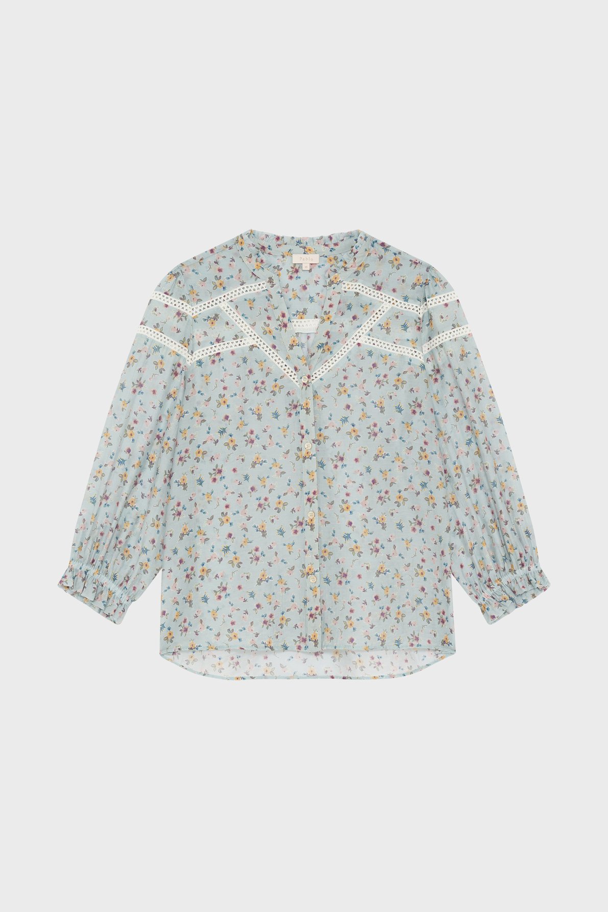 Chemise à fleurs, volants et dentelle - chella PABLO Bleu