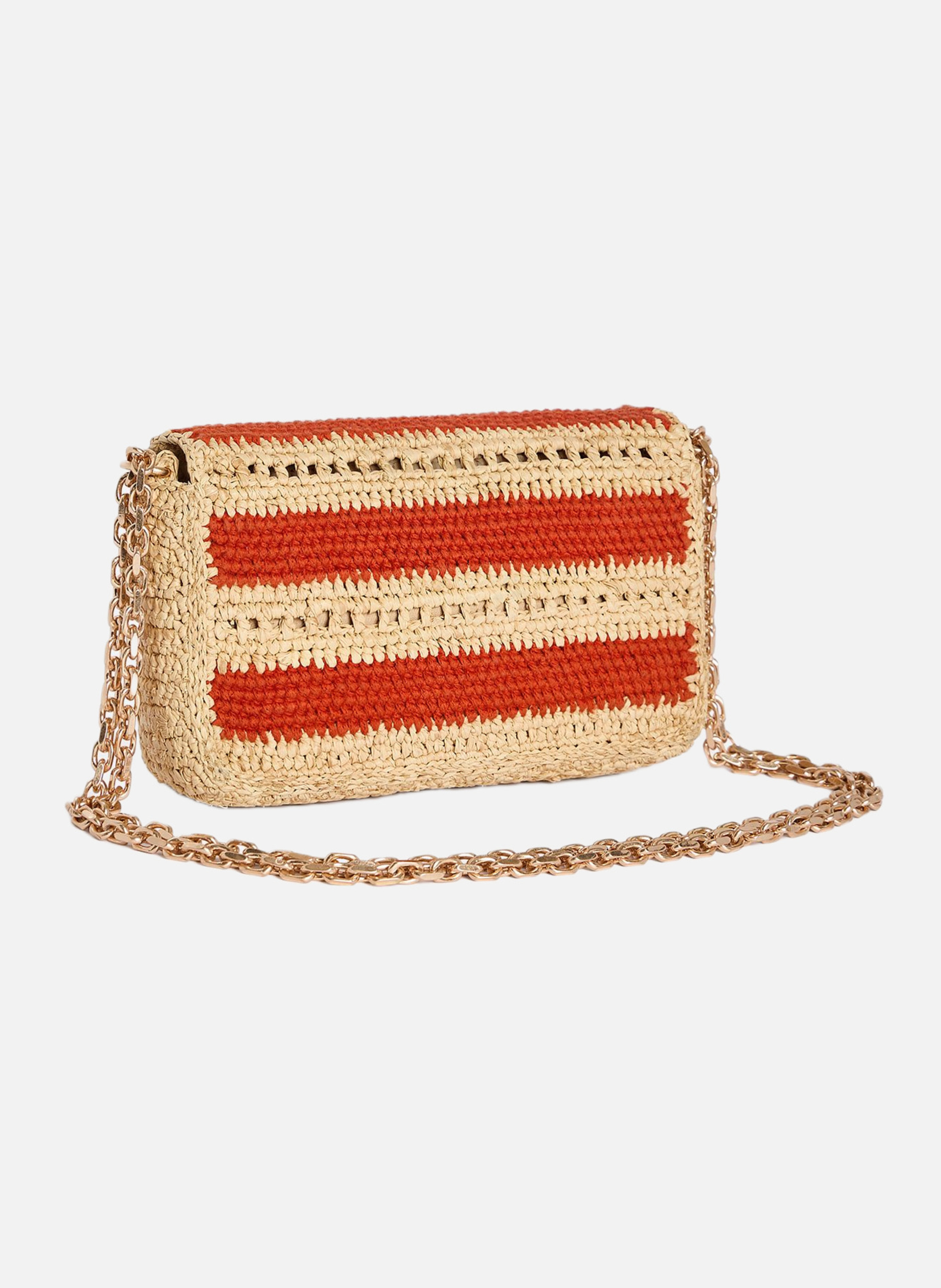 Petit sac moon en raphia et coton VANESSA BRUNO Orange