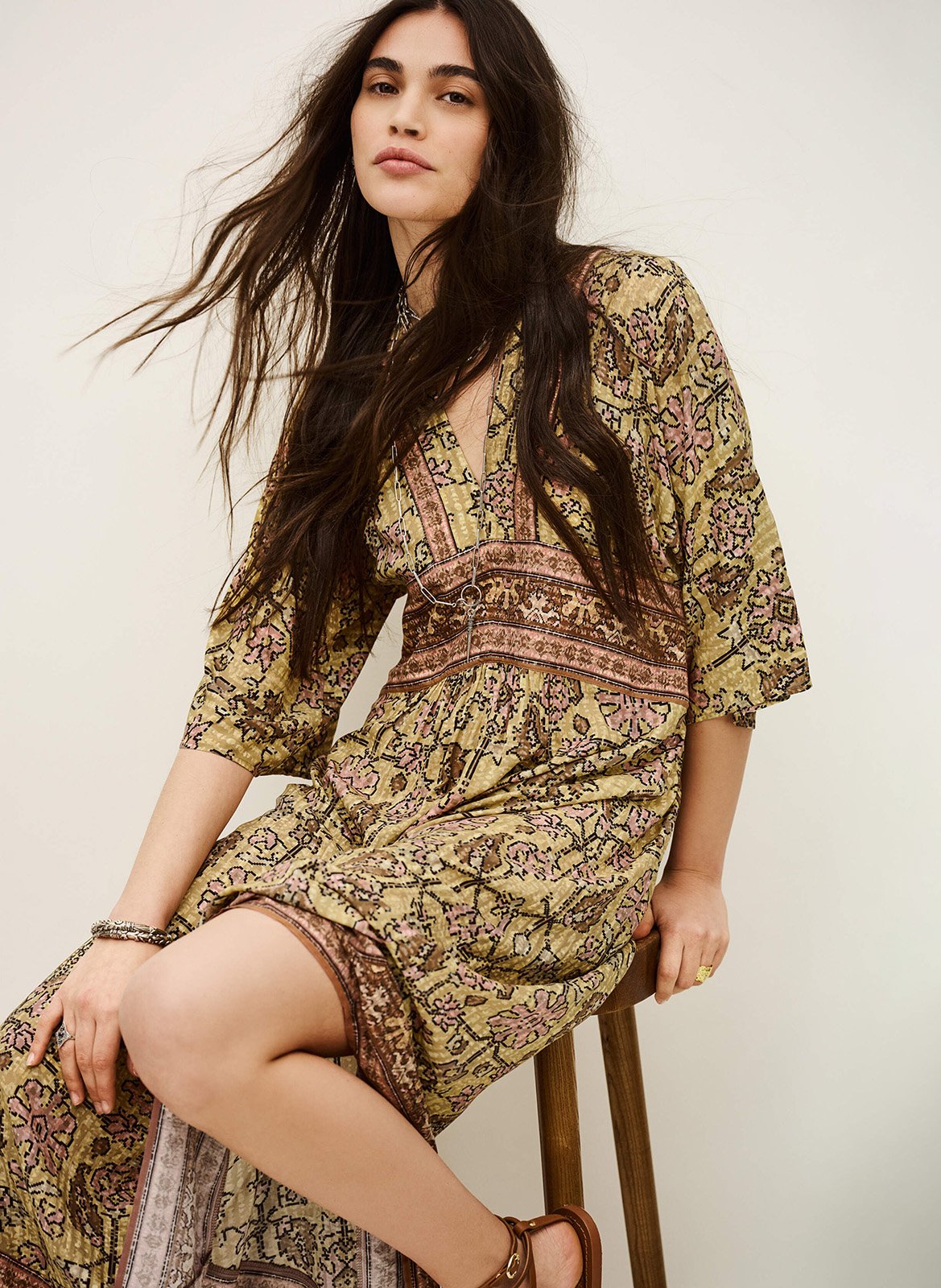 Robe longue col v pipa Jaune