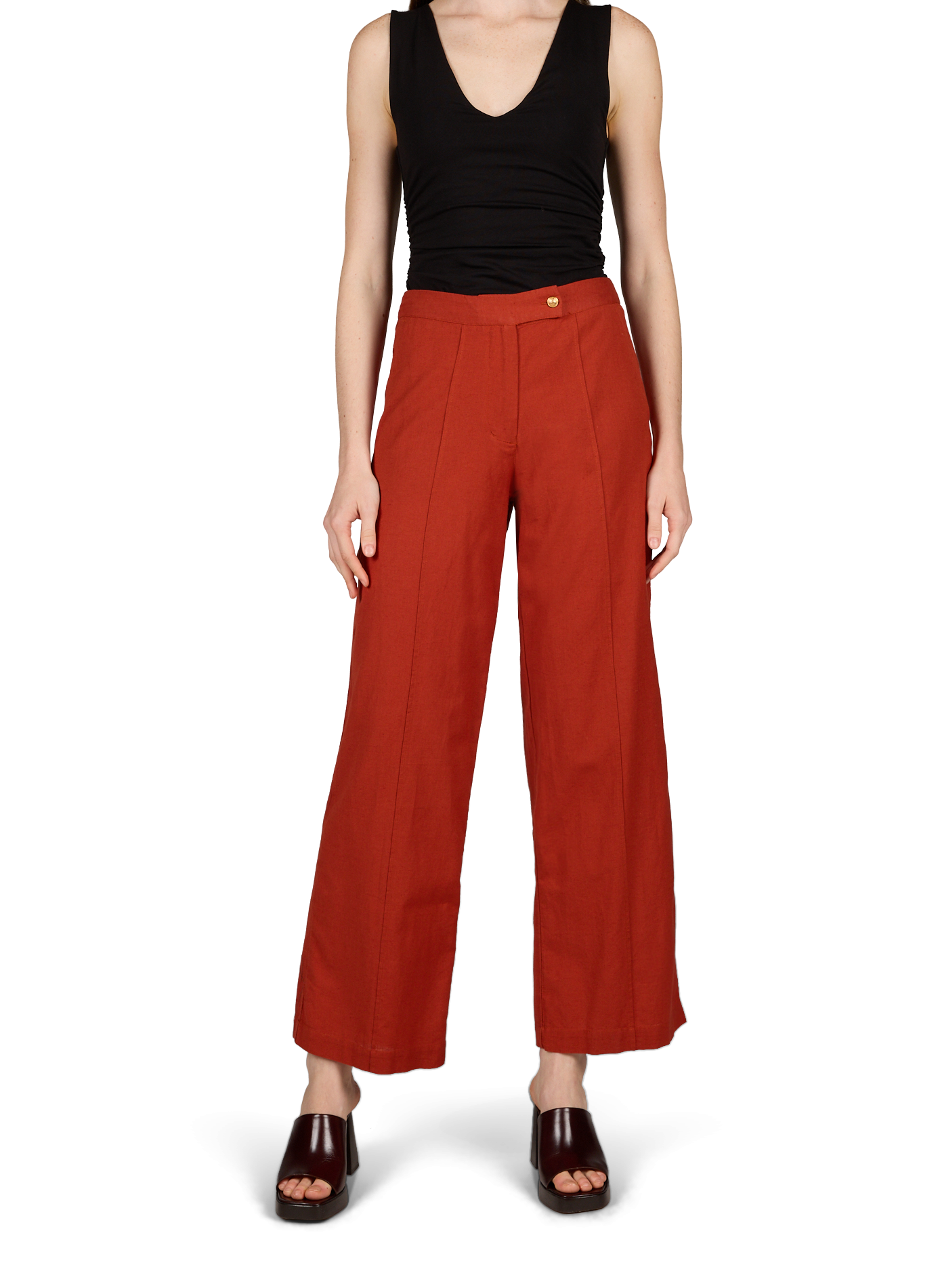 Straight Vilinnen pants in cotton and linen VILA Red