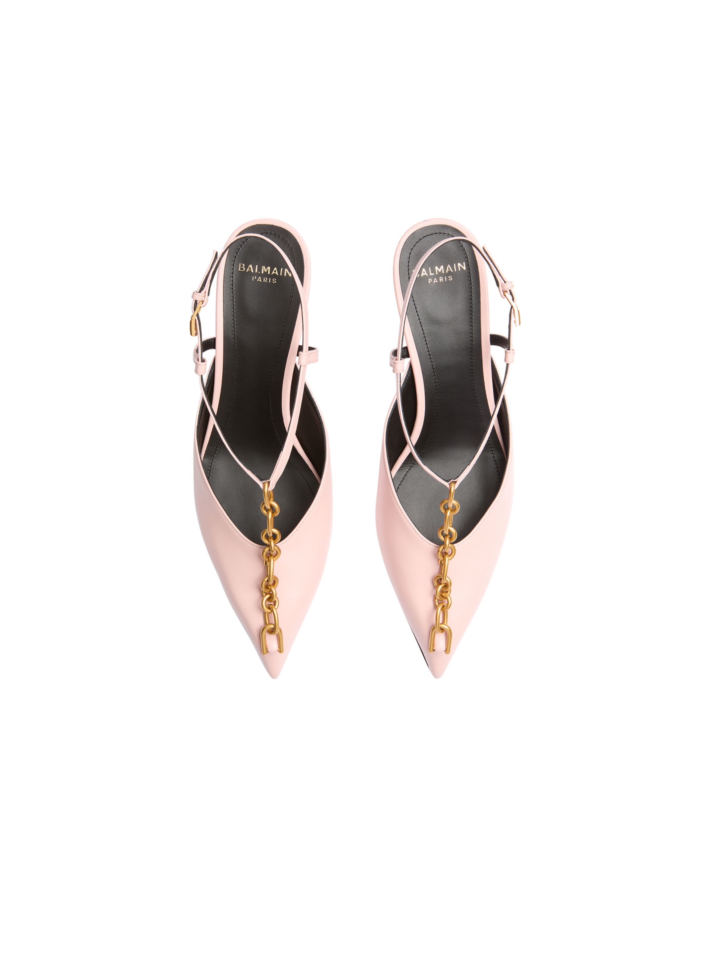 Slingbacks sync à talons en cuir avec chaîne BALMAIN Rose