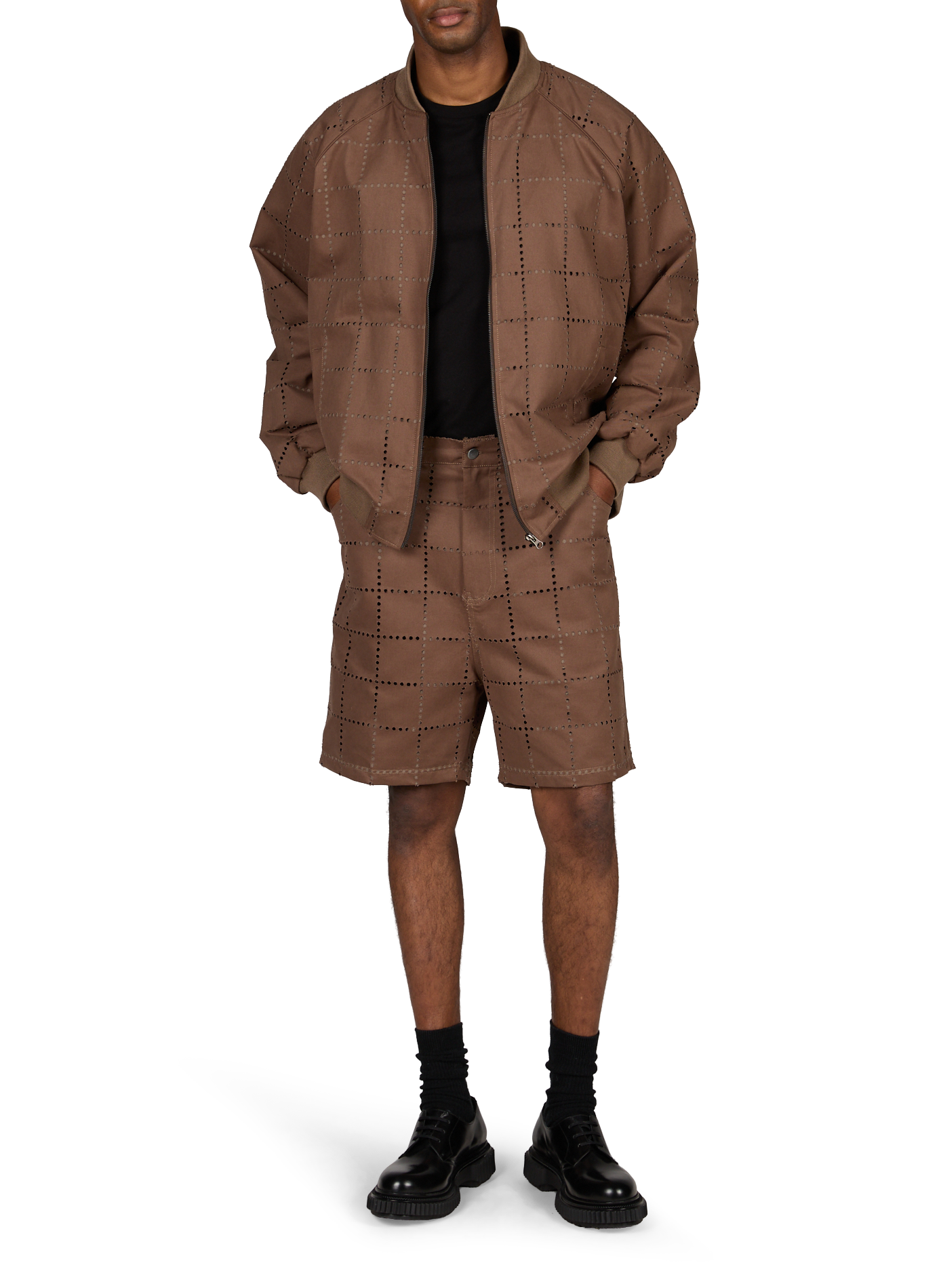 Chaqueta bomber de algodón con agujeros. PAS UNE MARQUE Marrón