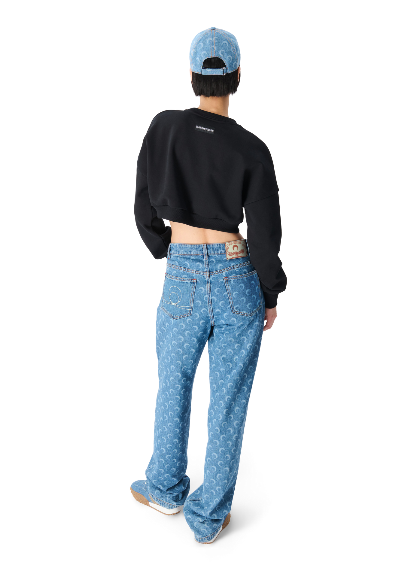 Moon logo fleece cropped sweatshirt MARINE SERRE Black