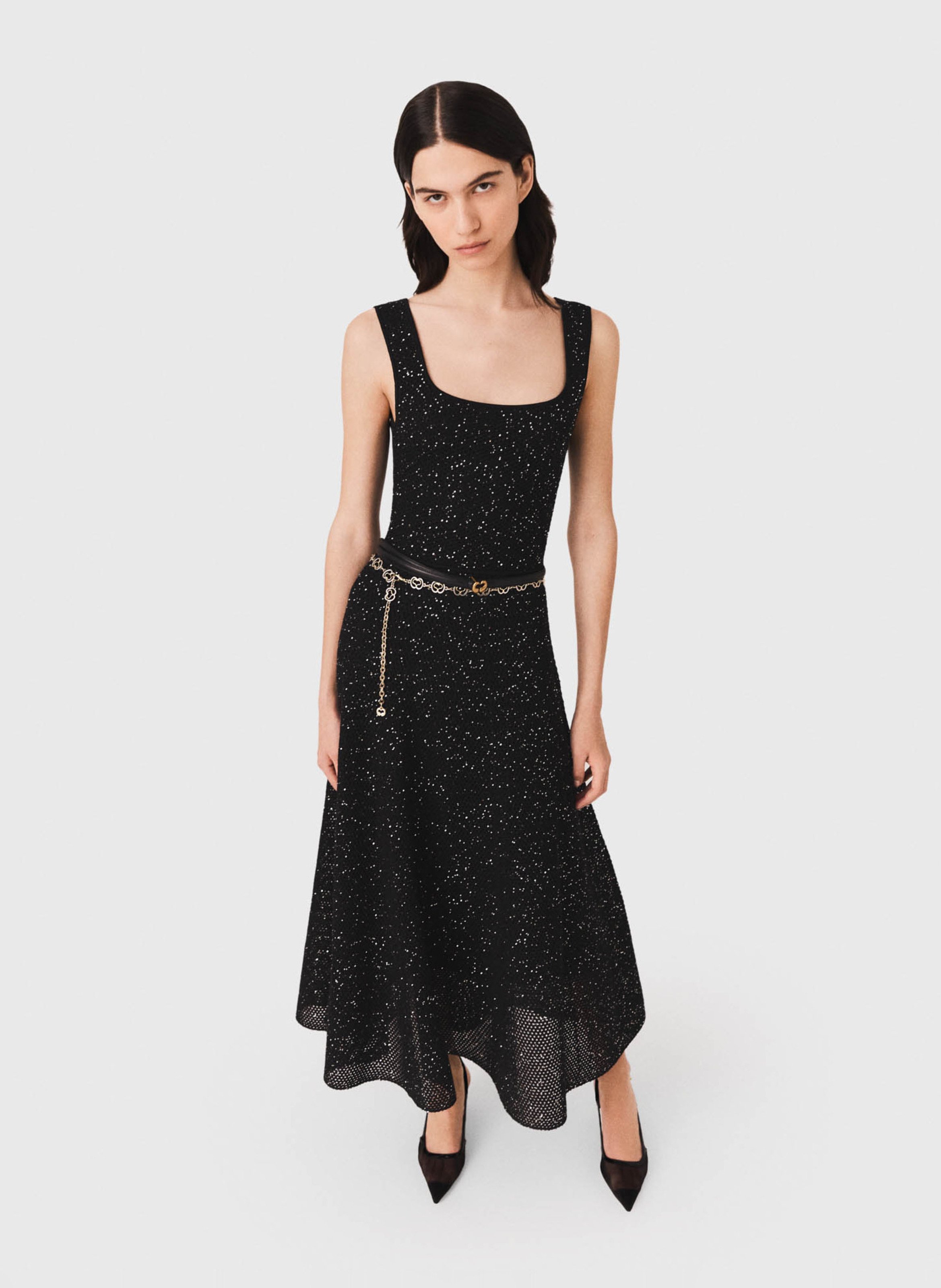 Robe longue col rond à sequins MAJE Noir