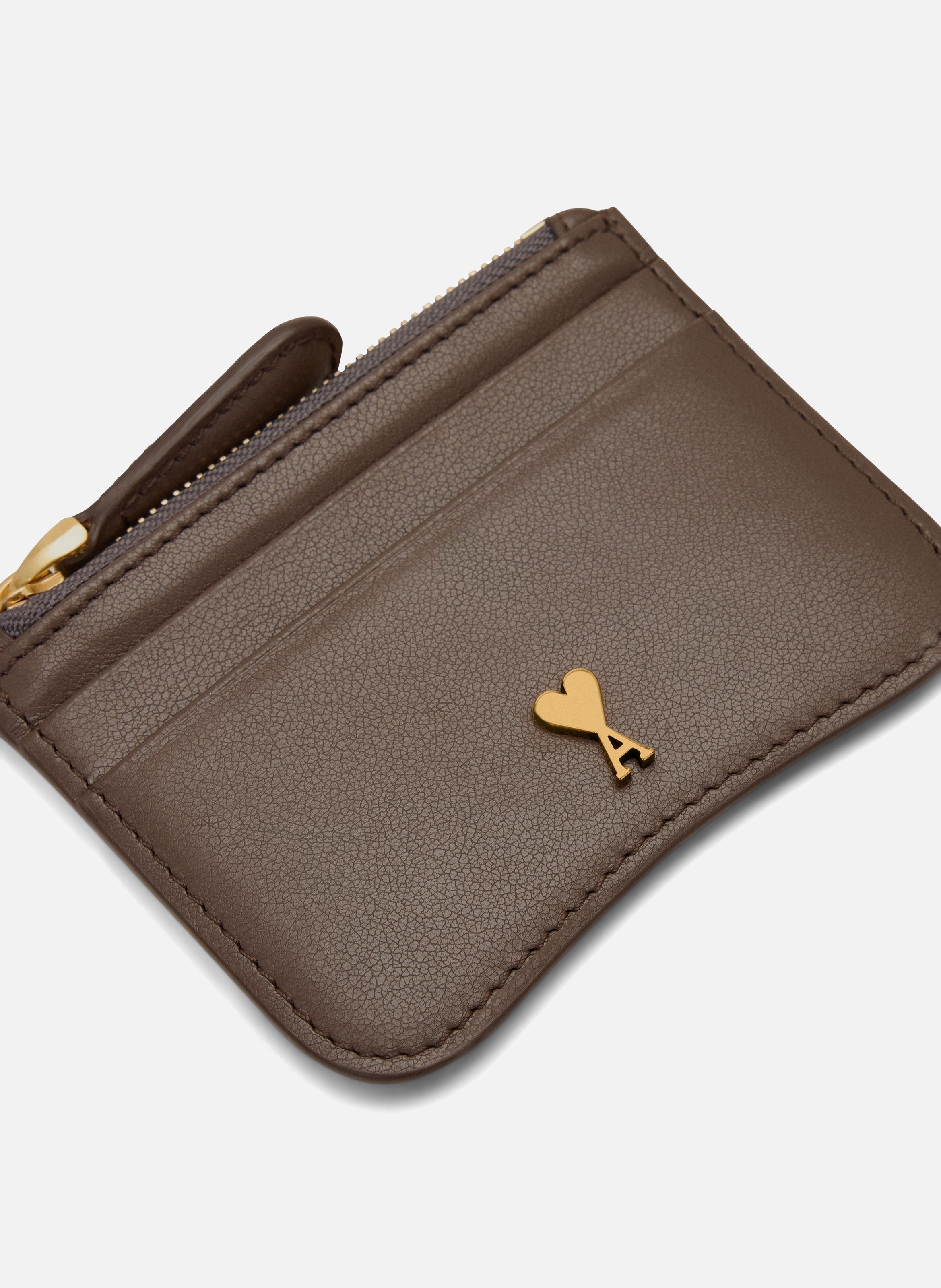 Porte-cartes paris paris zippé unisexe en cuir de vachette AMI PARIS Marron