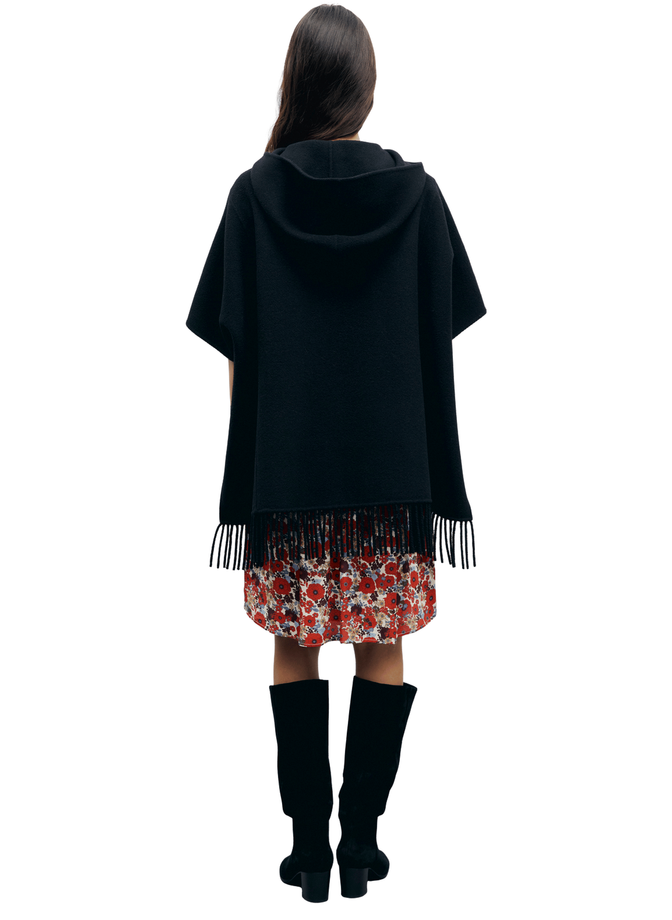 Cape à franges et capuche - ady GERARD DAREL Noir