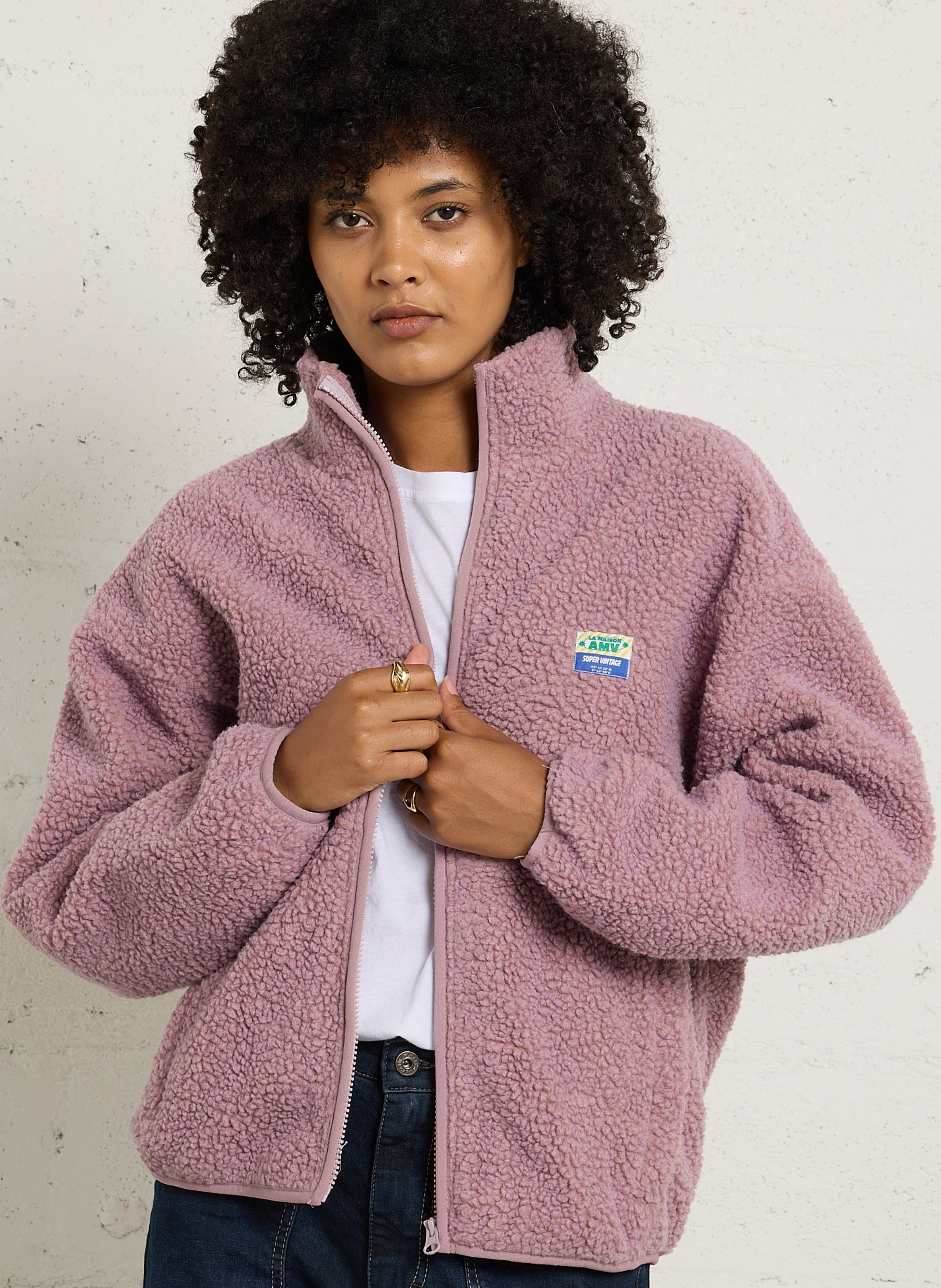 Veste ample zippée à col montant polaire hoktown AMERICAN VINTAGE Rose