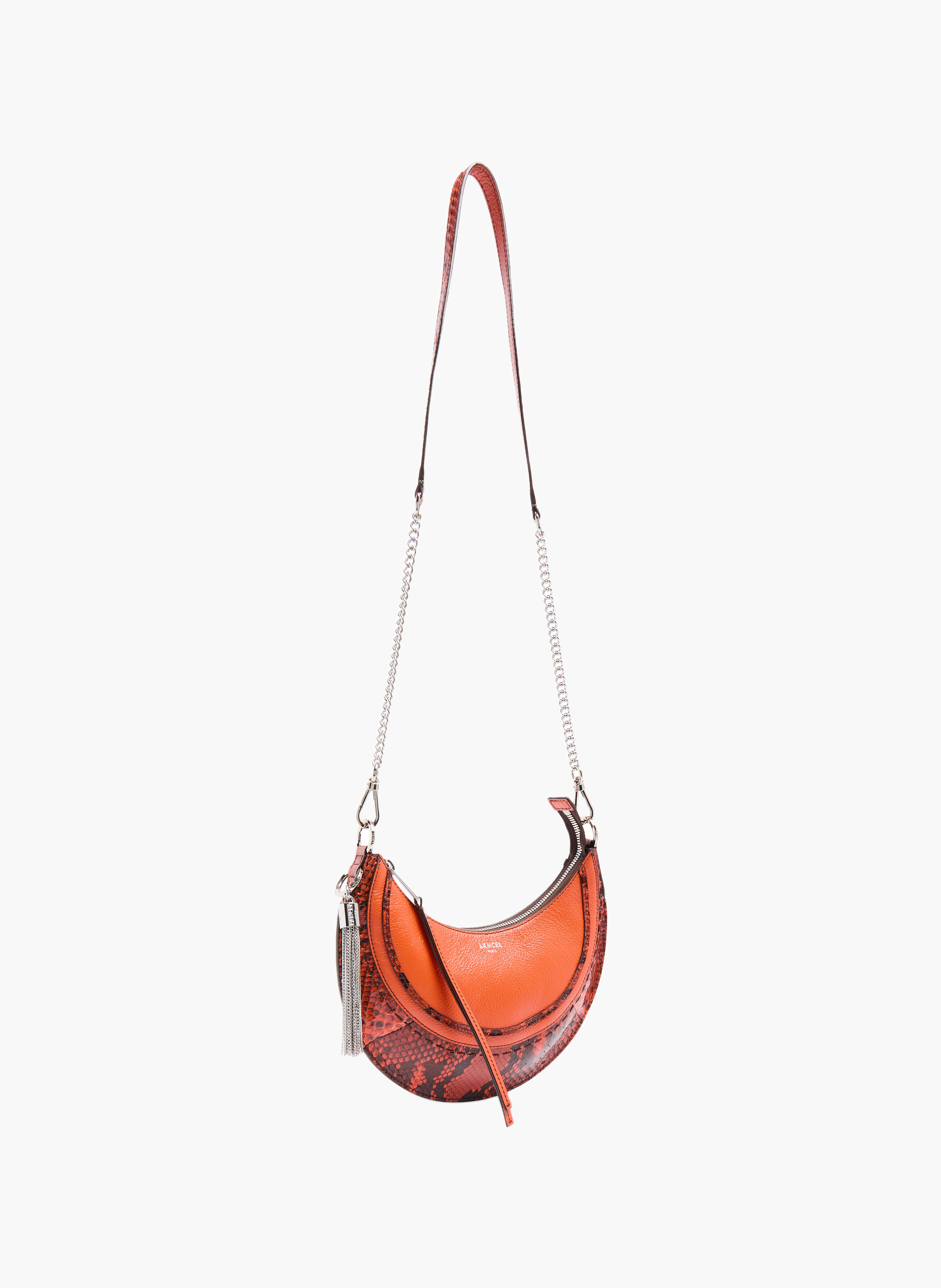 Sac fourreau à fermeture éclair - lancel, veau grainé avec détails python, orange. LANCEL Orange