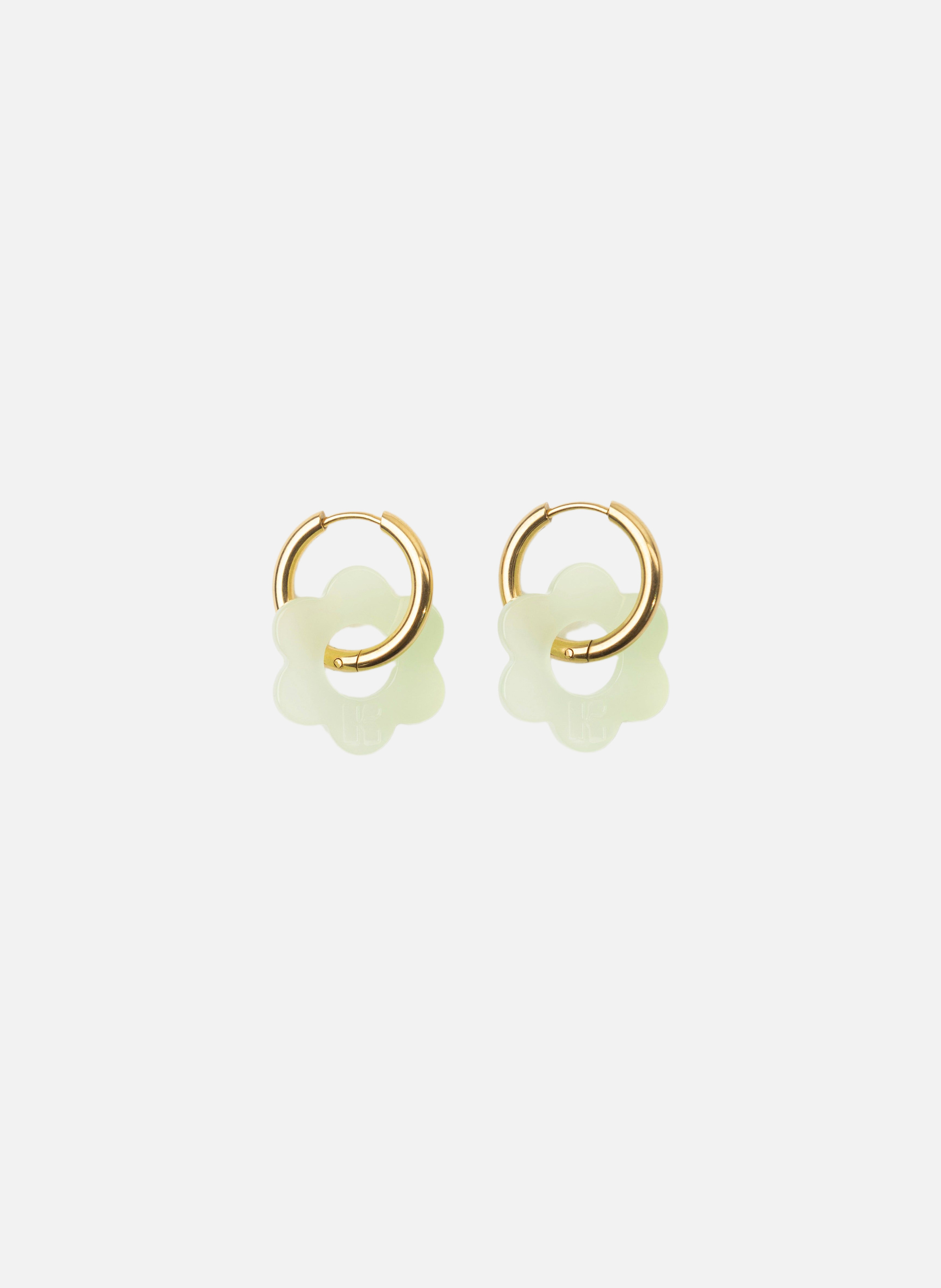 Boucles d'oreilles Baby Fleurette avec anneaux en acier inoxydable doré  Vert amande
