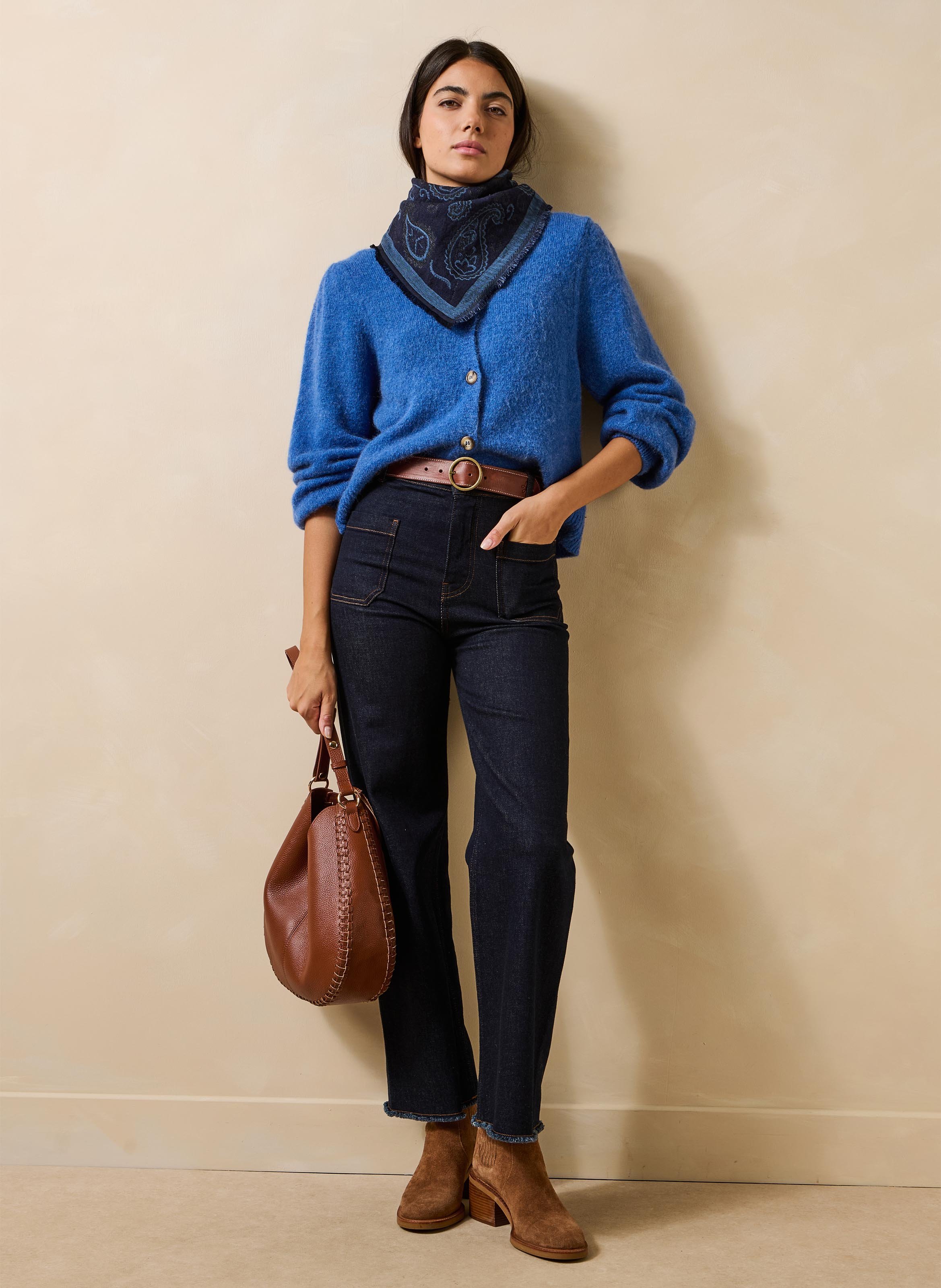 Ruimvallend vest met ronde hals in een gemengde breiwerkstof LA FEE MARABOUTEE Blauw