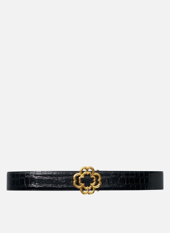 Ceinture en cuir embossé croco Noir by MAJE MAJE Ceinture en cuir embossé croco Noir