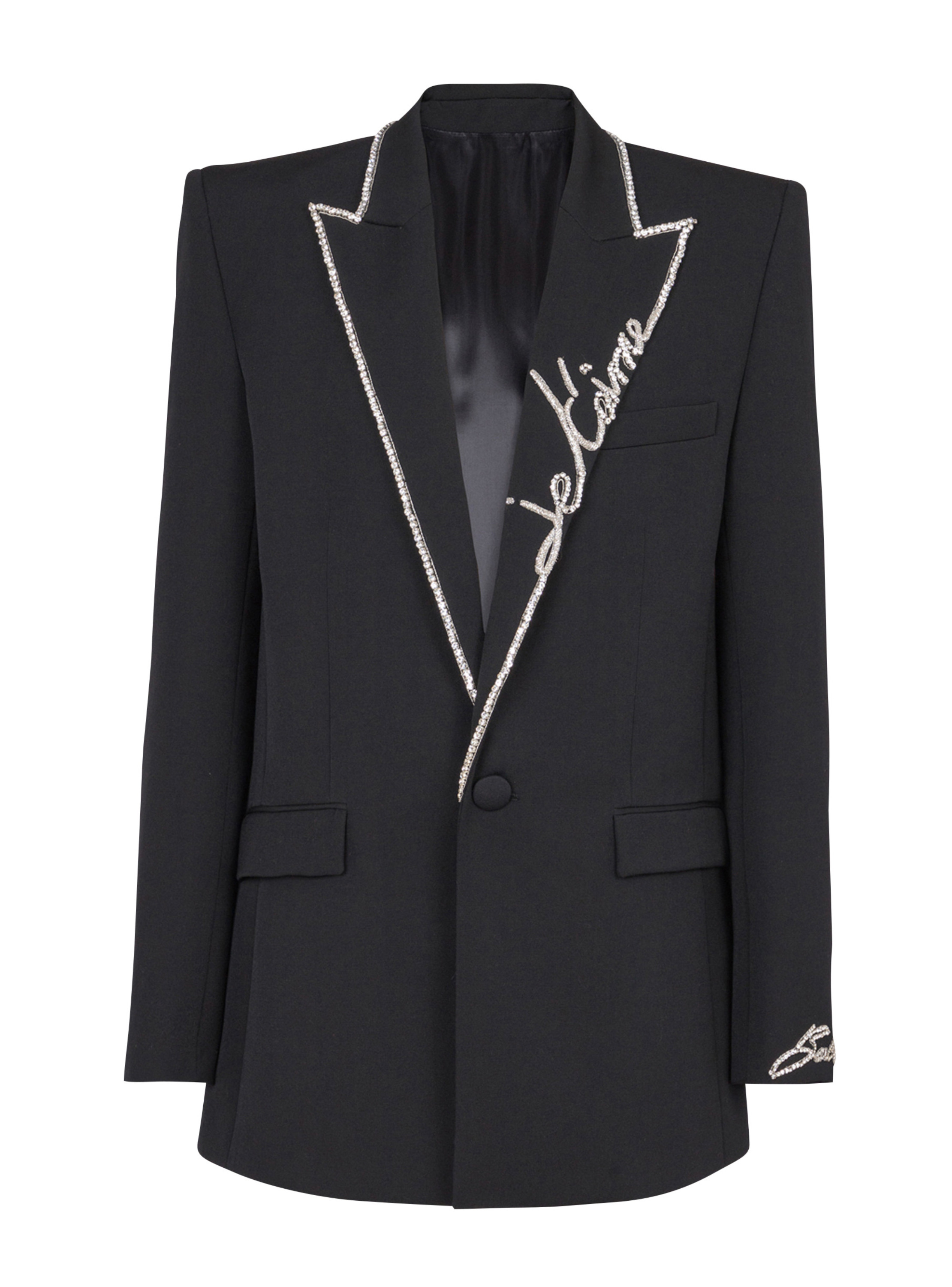 Veste 1 bouton à col brodé « lettre d'amour » BALMAIN Noir