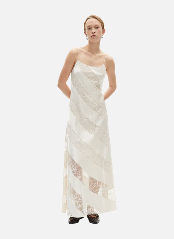 Robe nuisette longue en soie et dentelle Beige by THE KOOPLES THE KOOPLES Robe nuisette longue en soie et dentelle Beige