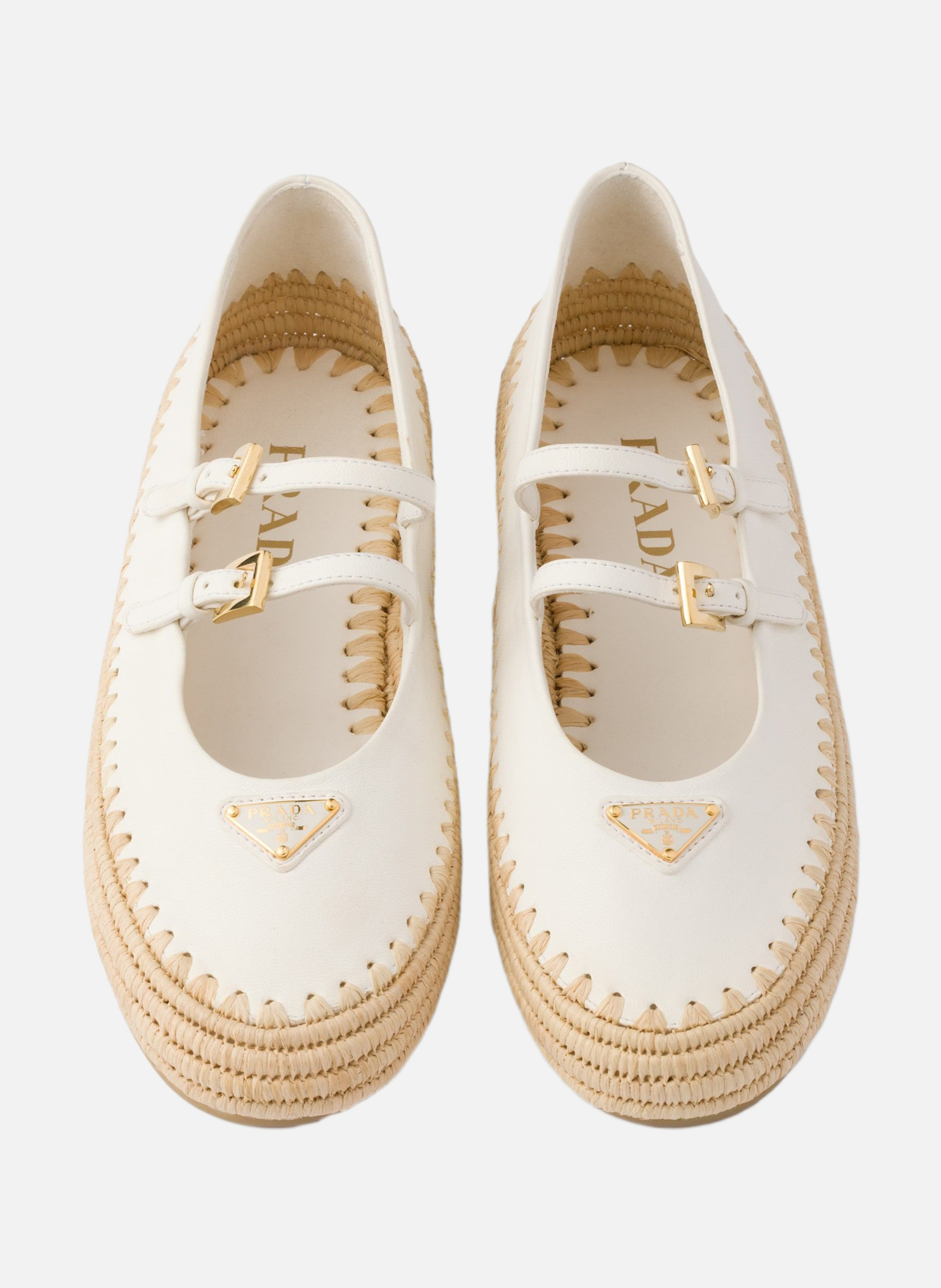 Ballerines en cuir nappa et raphia PRADA Beige