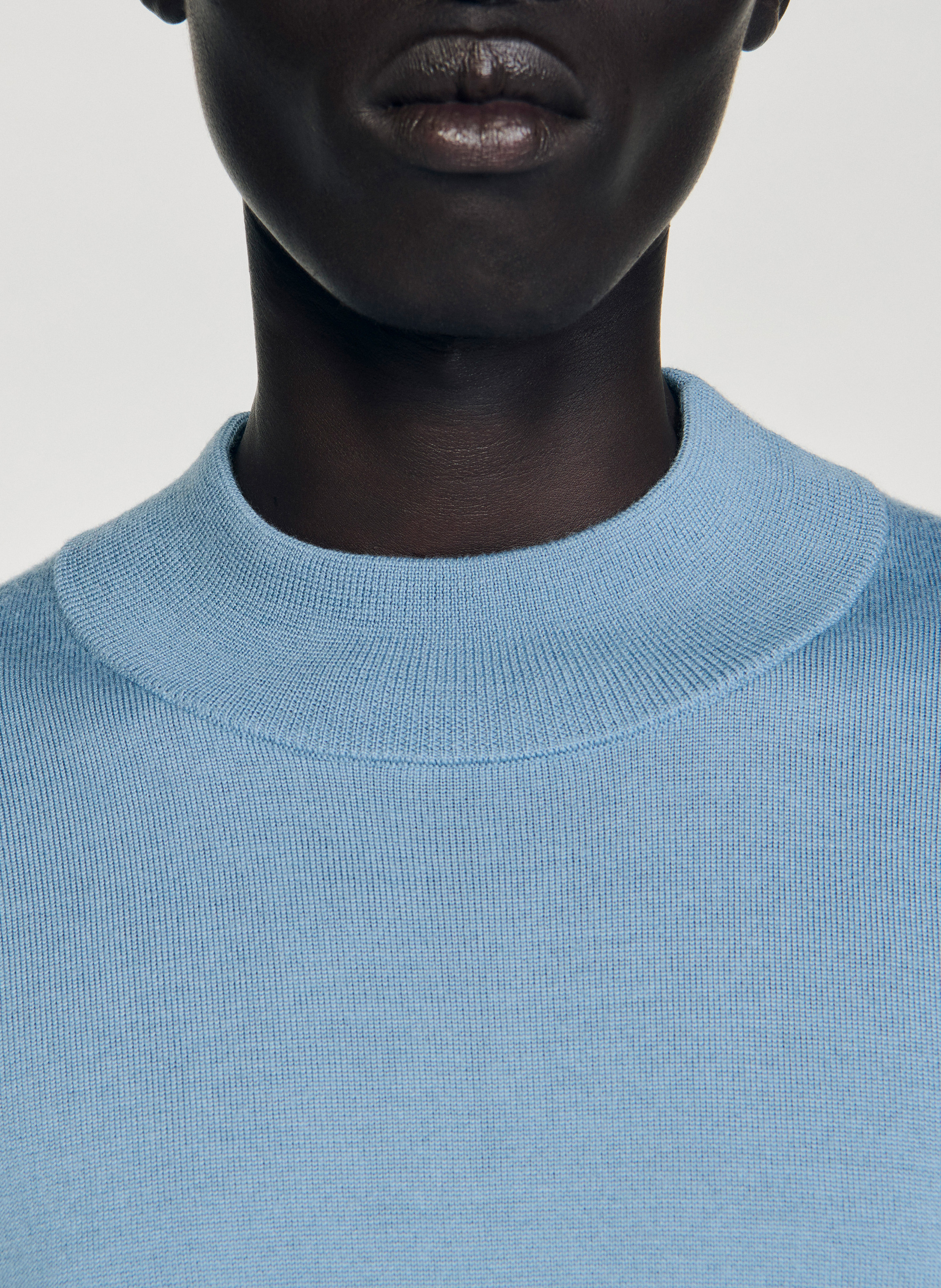 Pull droit manches longues uni en laine SANDRO Bleu