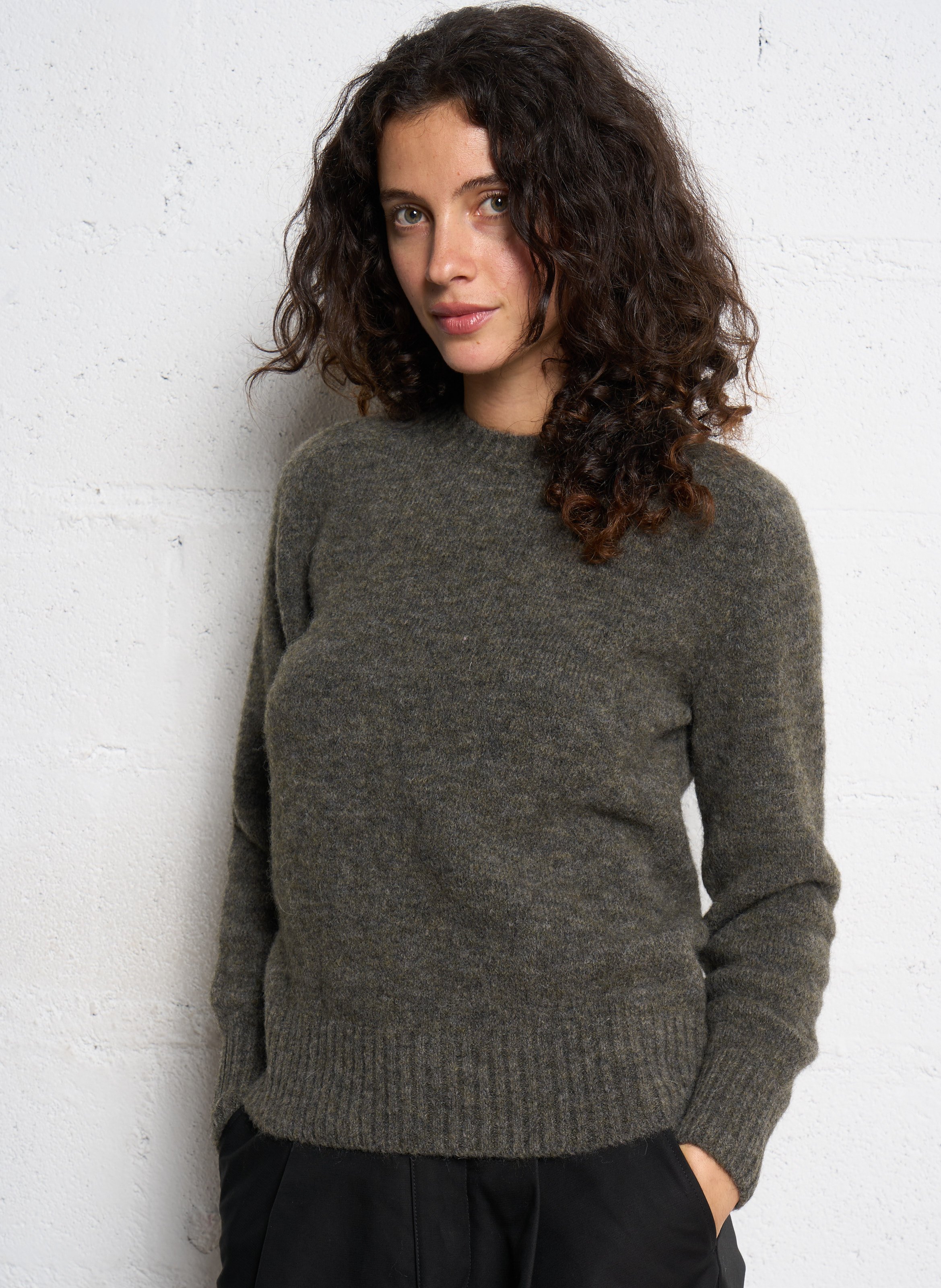Pull col rond droit en maille tricotée envie SOEUR Gris