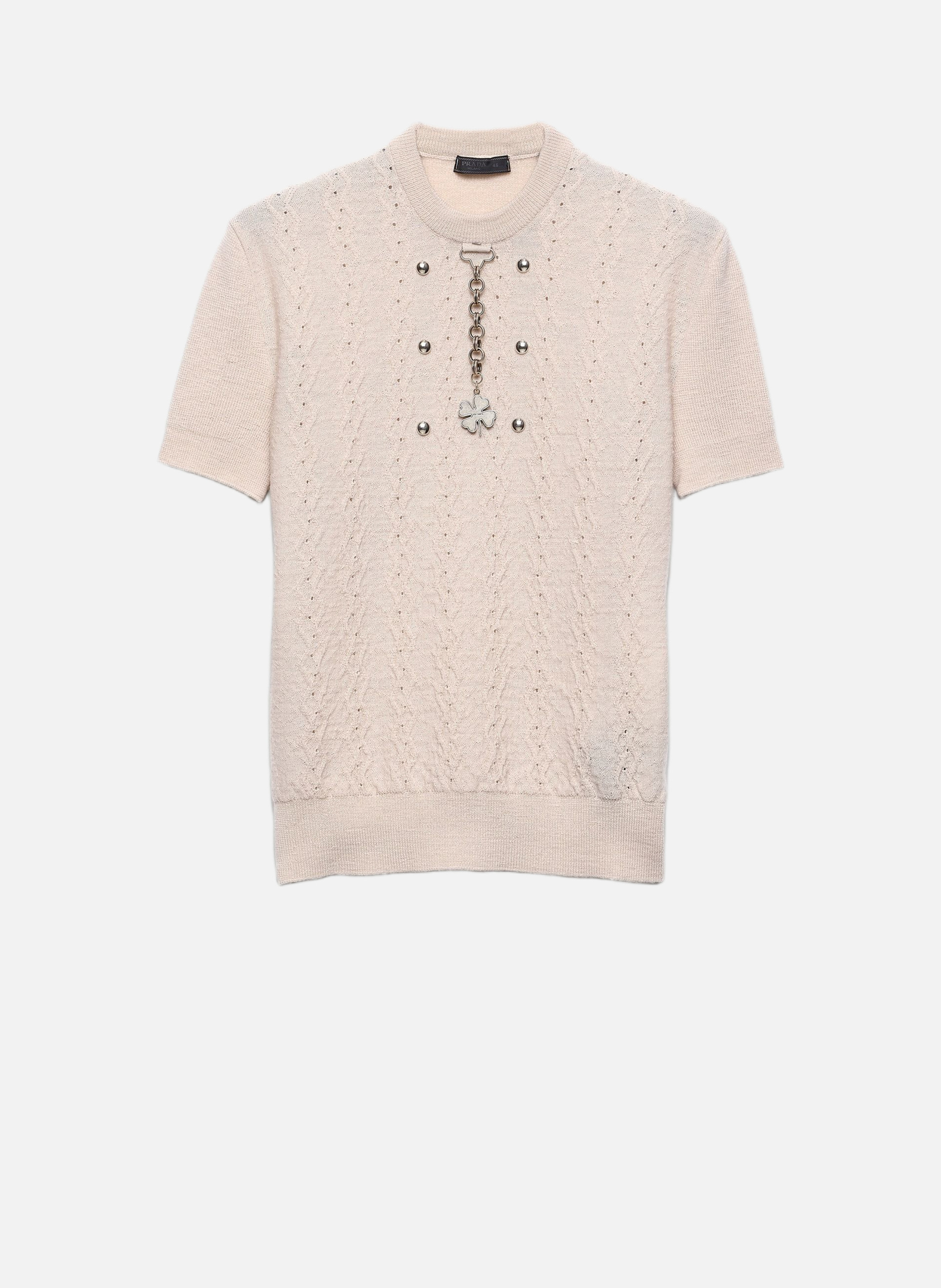 PRADA Pull à col rond en laine Beige