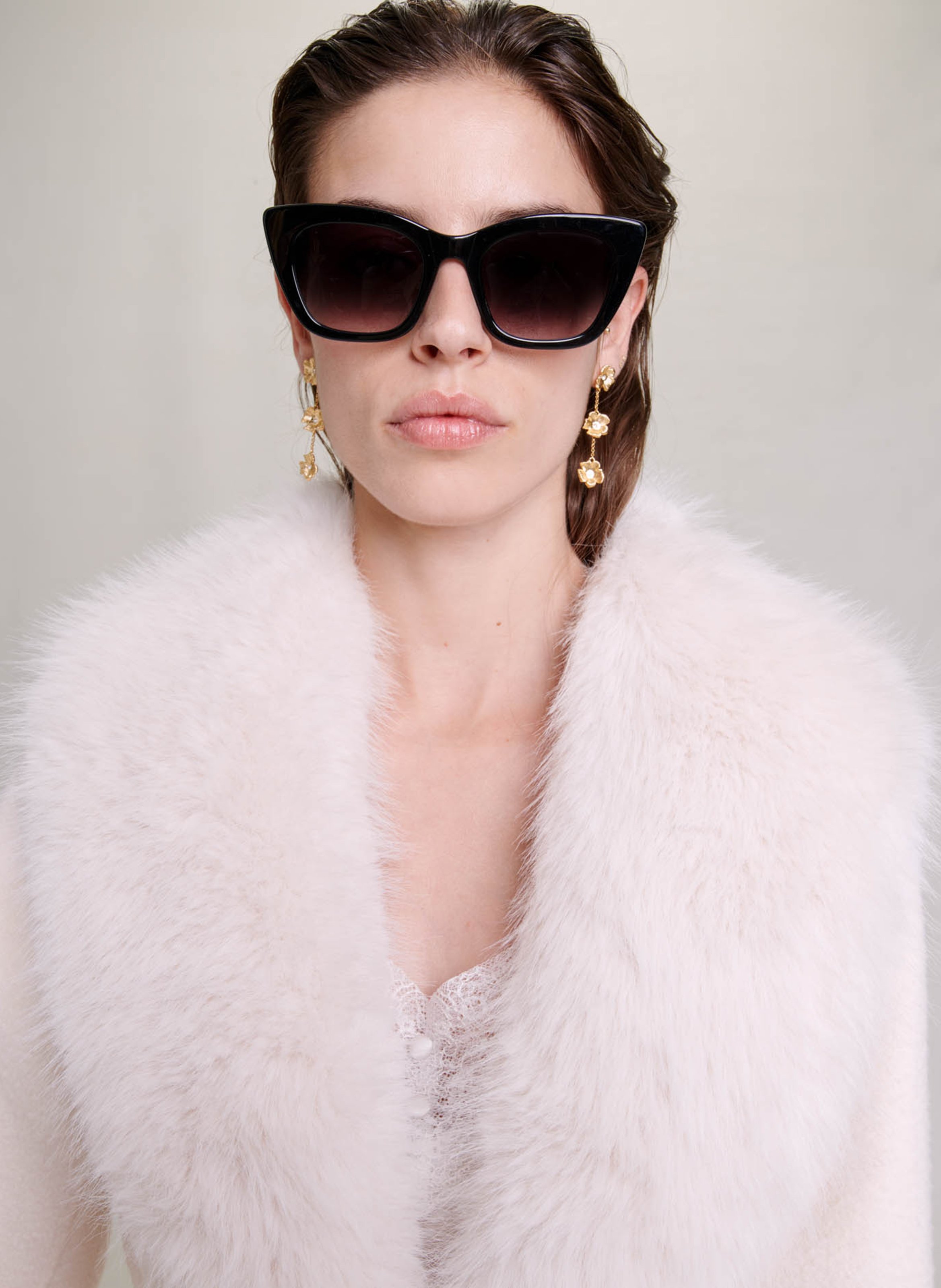 Manteau cintré col châle en laine mélangée MAJE Beige