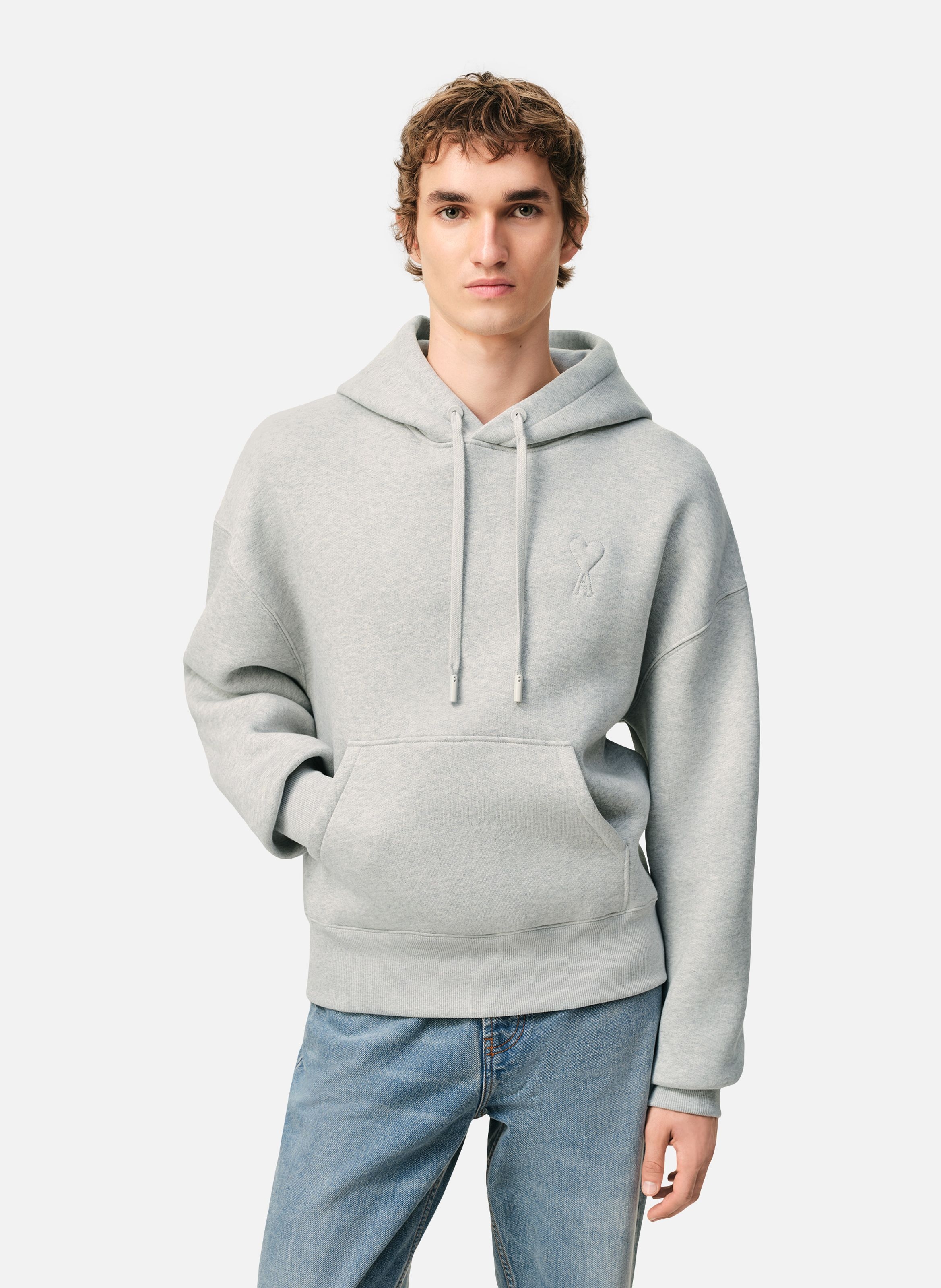 Hoodie ami de coeur embossé unisexe en coton AMI PARIS Gris