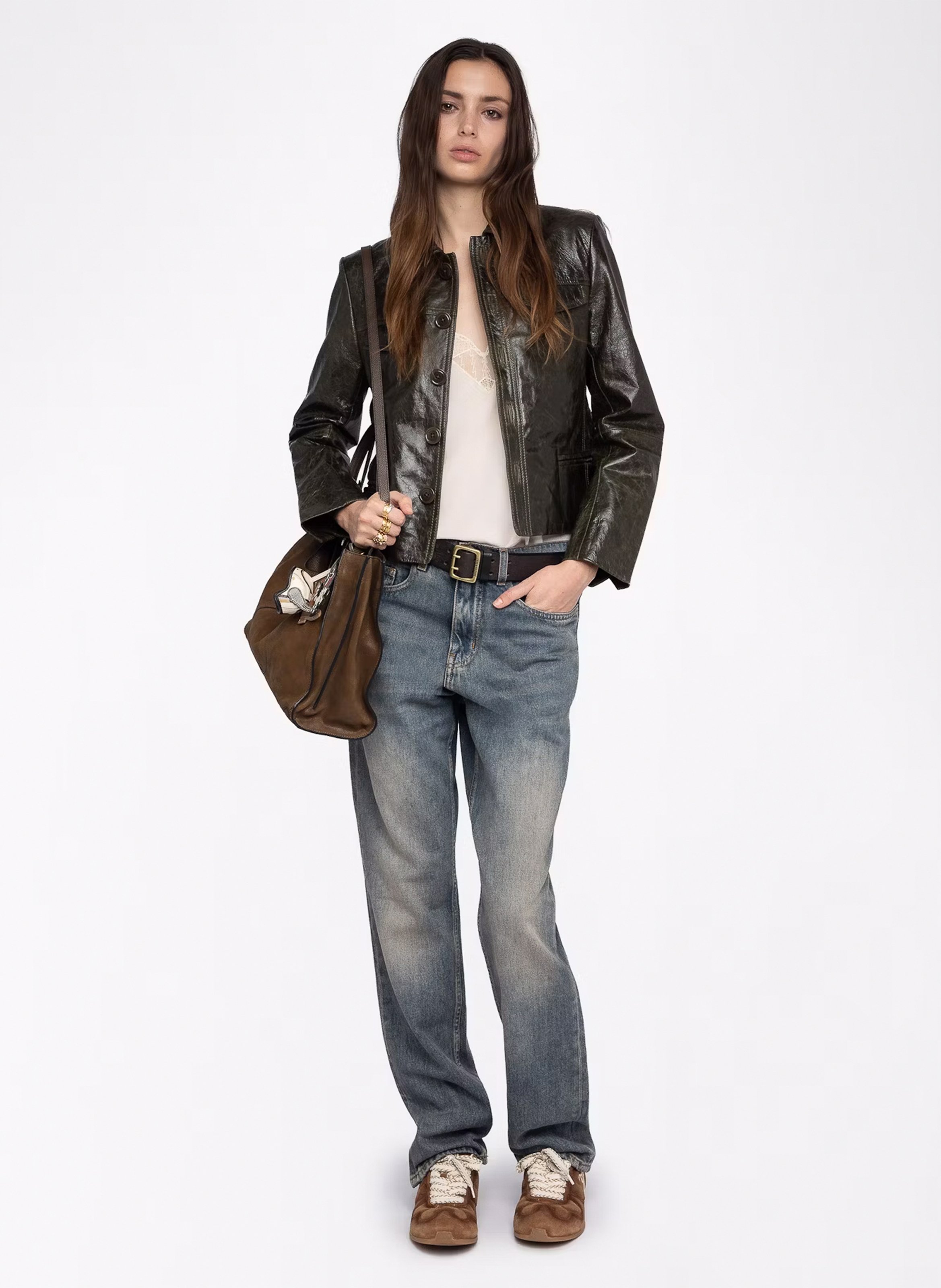 Blouson droit col classique en cuir liam ZADIG&VOLTAIRE Vert