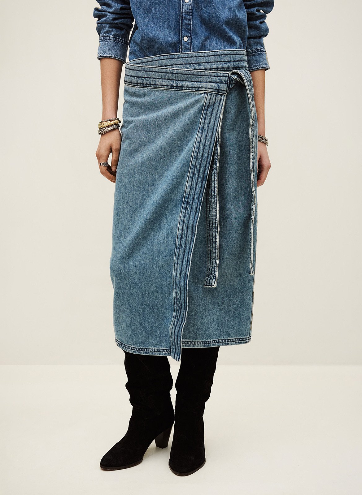 Jupe longue en coton timy BA&SH Bleu