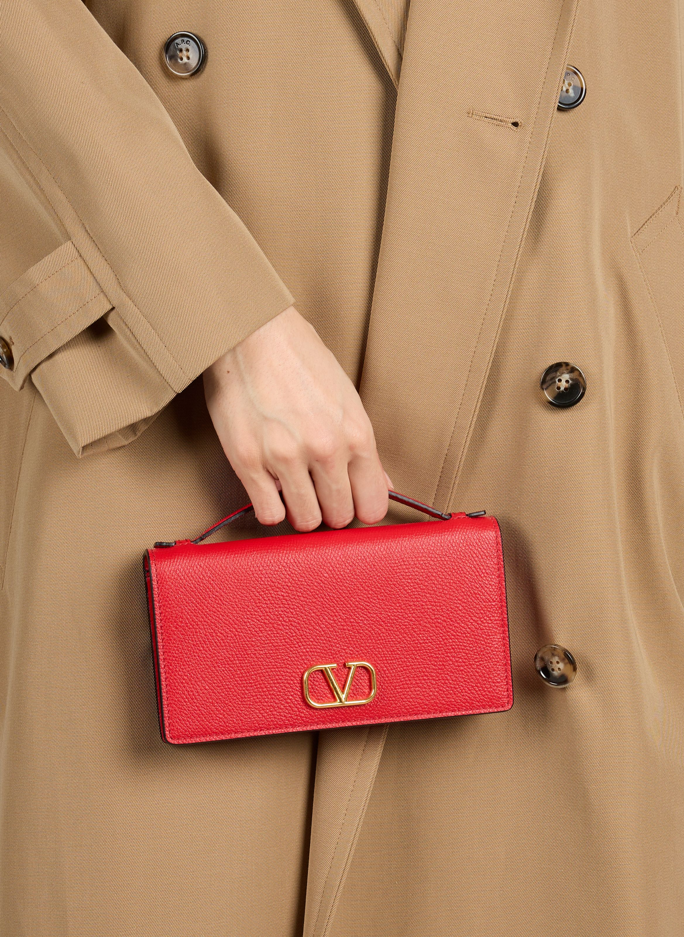 Pochette en cuir grainé VALENTINO Rouge