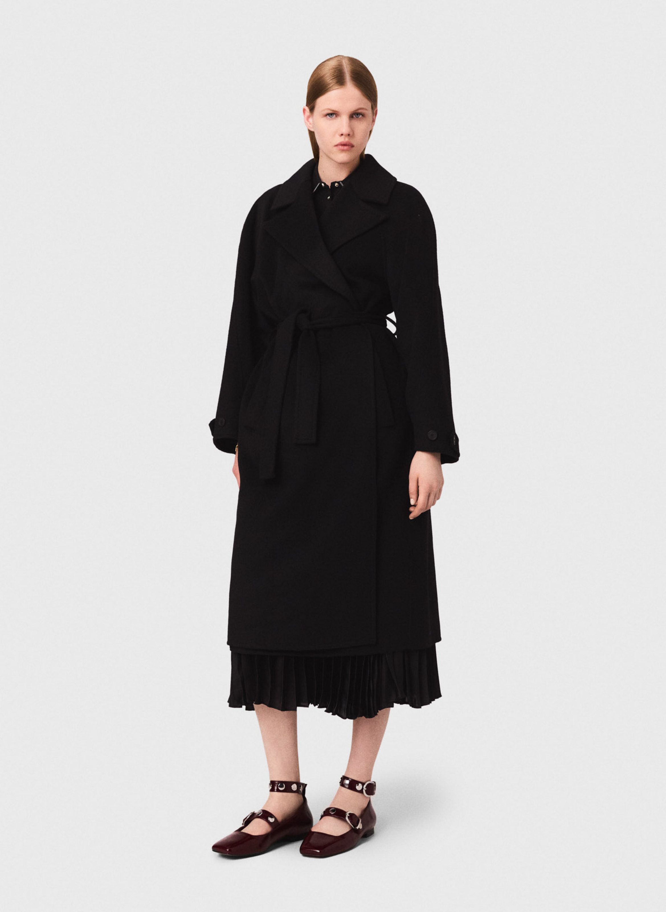 Manteau mi-long double face en laine mélangée MAJE Noir