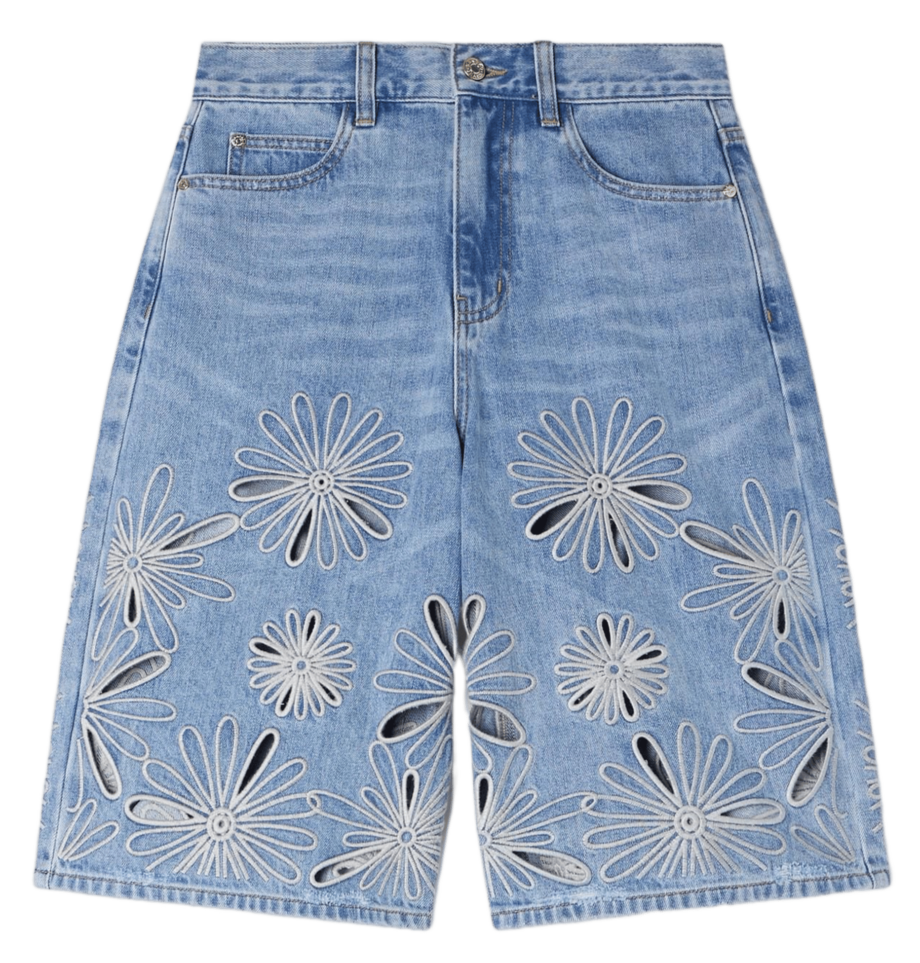 Short droit en coton brodé SANDRO Bleu