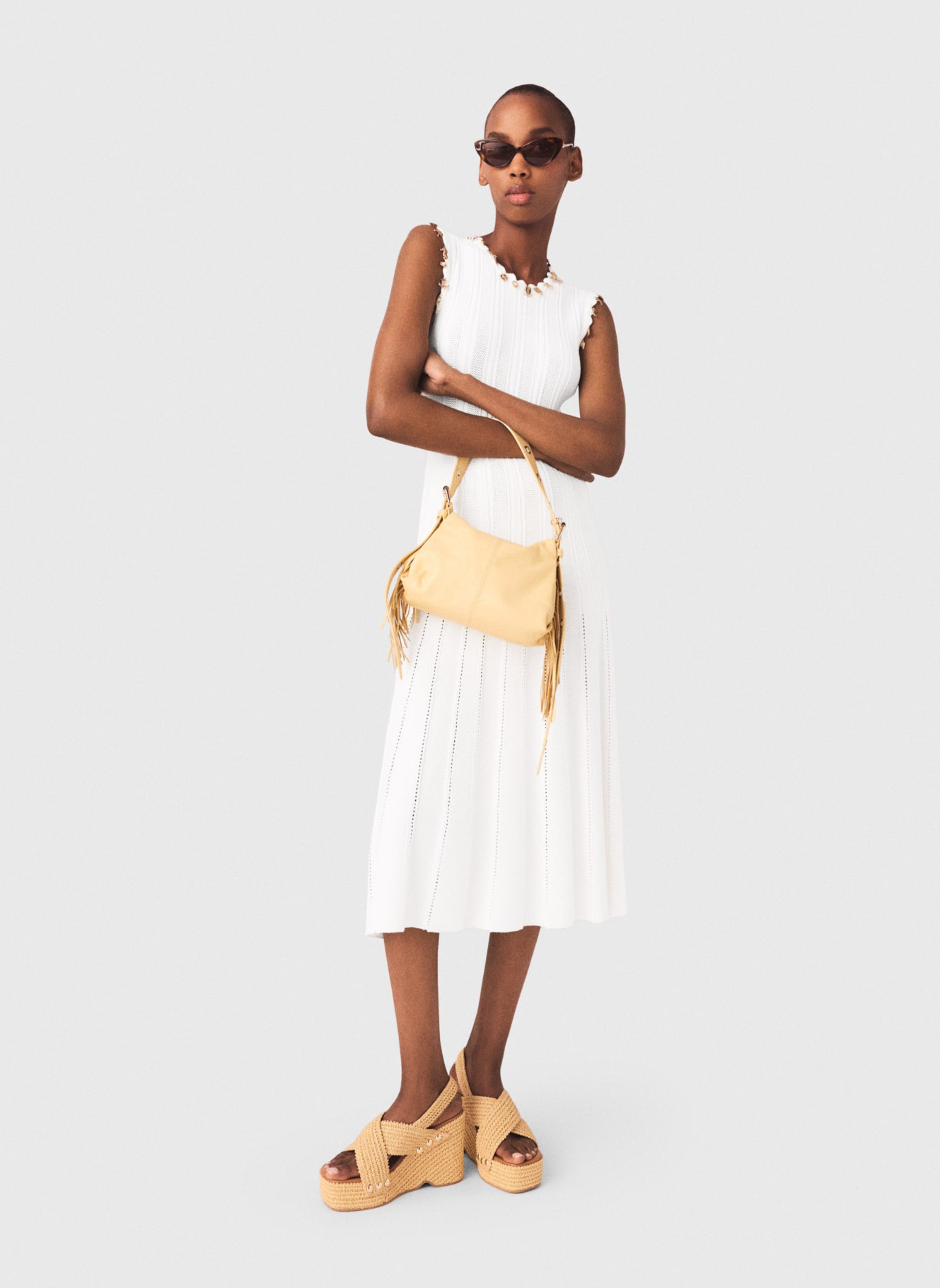 Robe midi évasée en coton mélangé MAJE Blanc