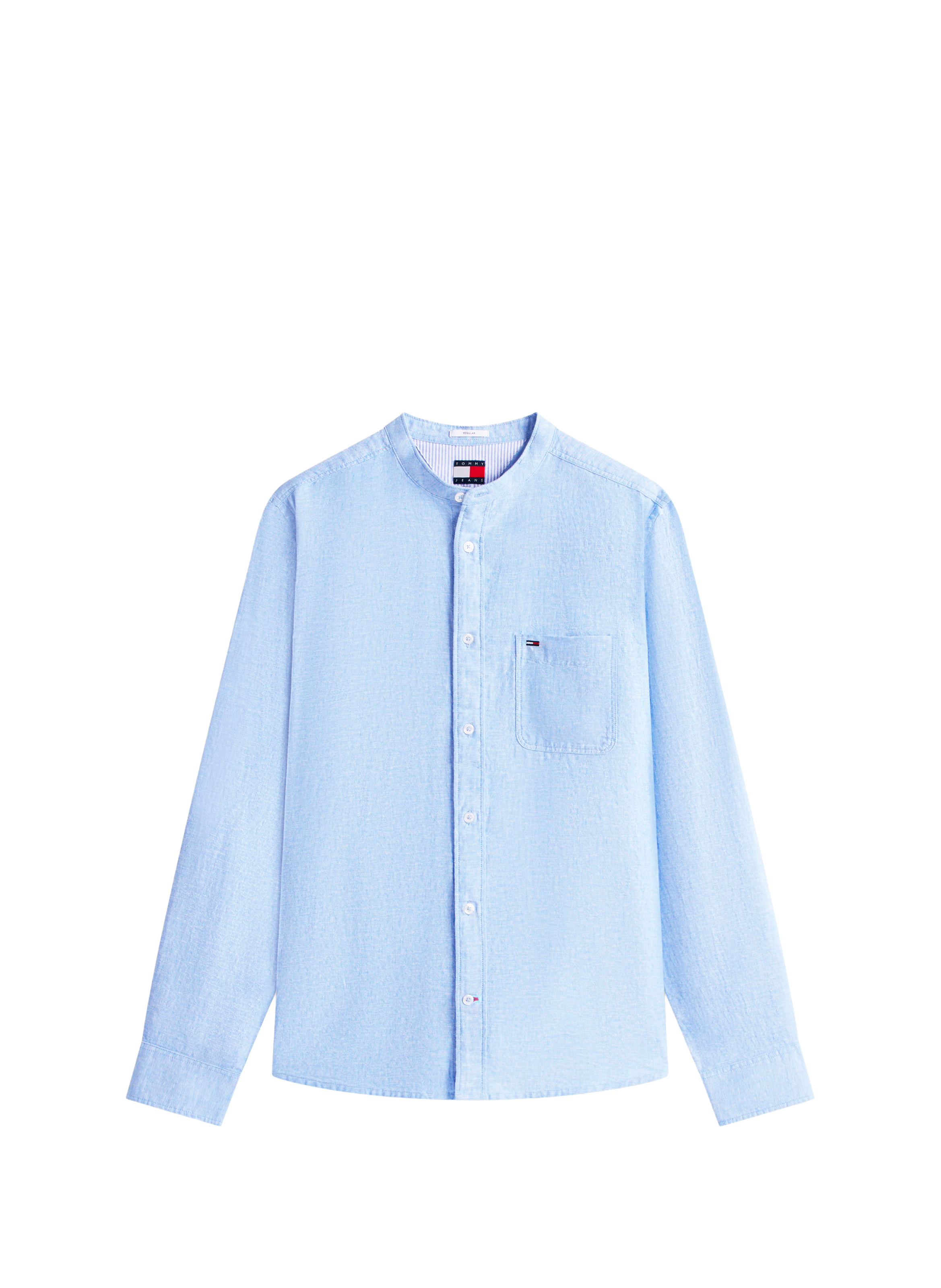 Shirt with a mandarin collar in linen and cotton TOMMY HILFIGER Blue