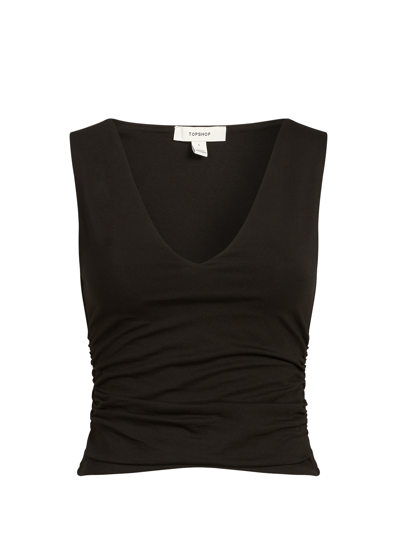 Ruched V-neck Top in Cotton Blend TOPSHOP Black