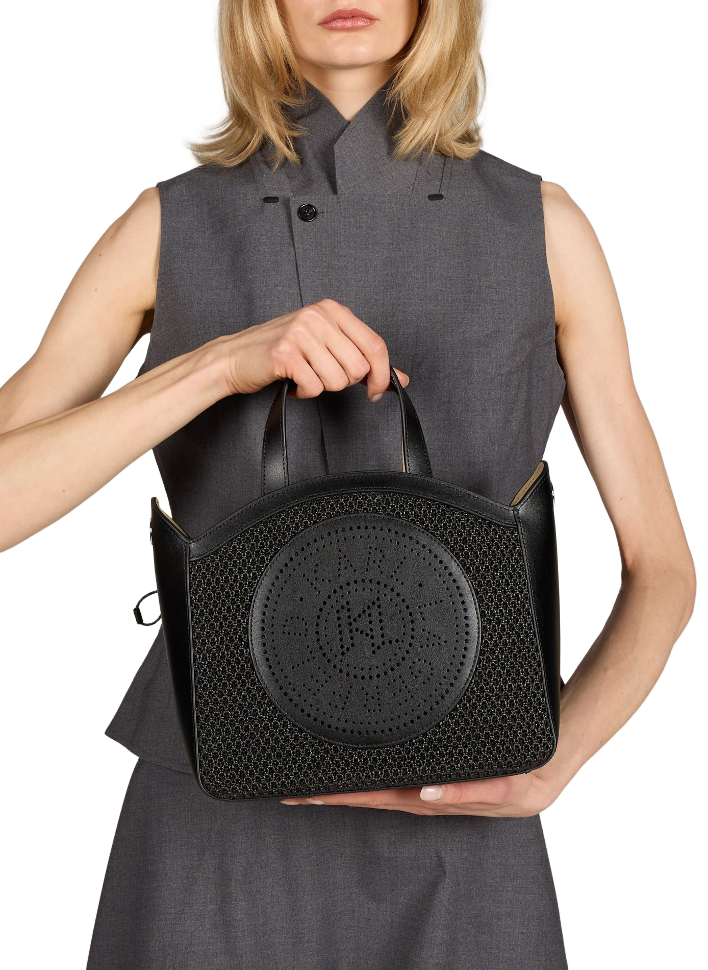 Sac à main K/Circle en cuir et mesh KARL LAGERFELD Noir