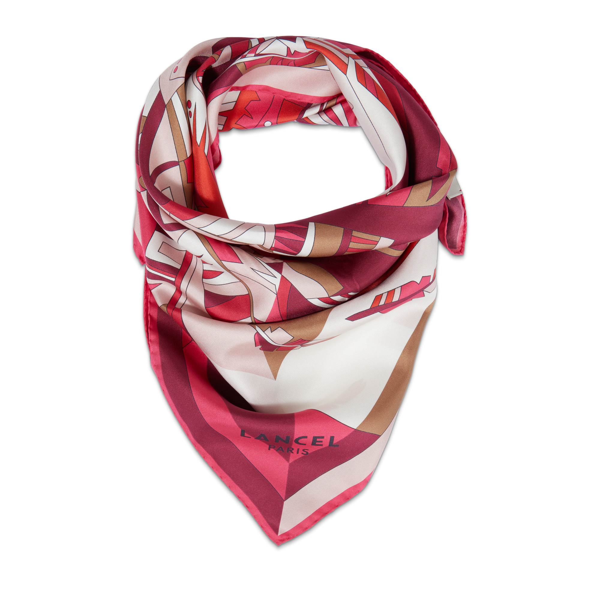 Zijden sjaal 70 met duo Arabesque motief LANCEL Roze
