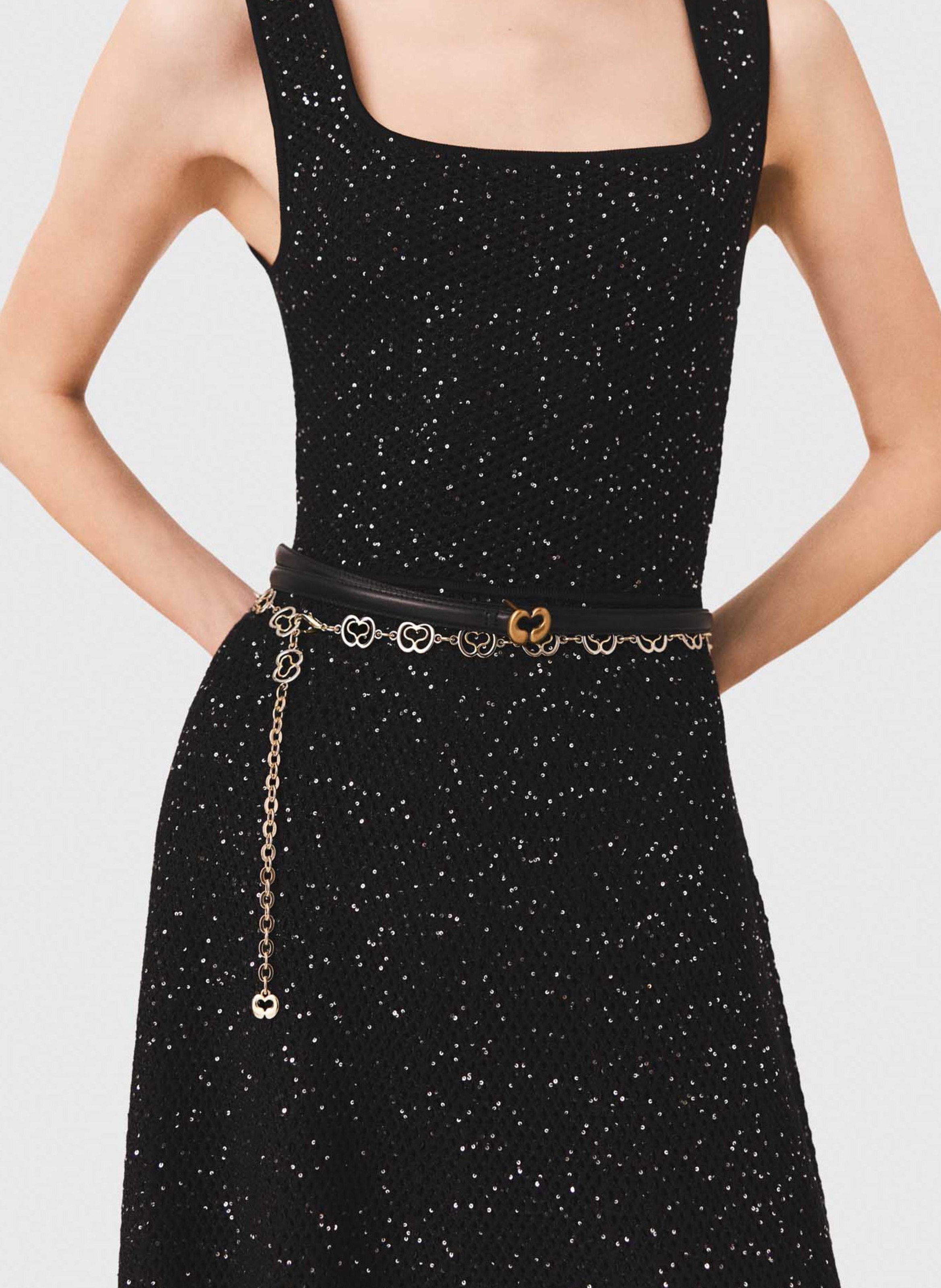 Robe longue col rond à sequins MAJE Noir