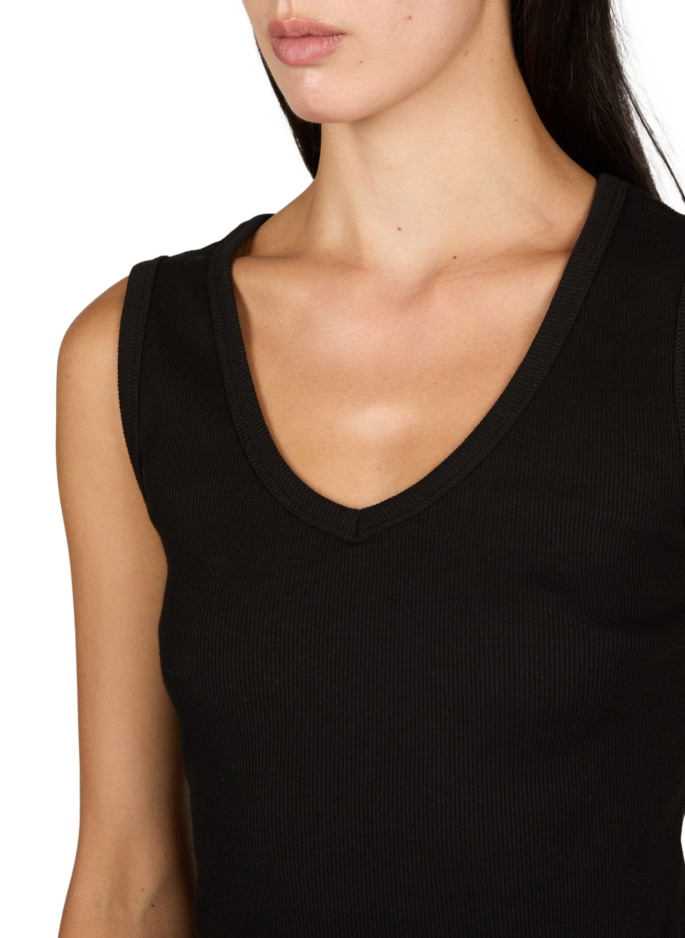 Top Rachel à col v en coton mélangé  TOPSHOP Noir