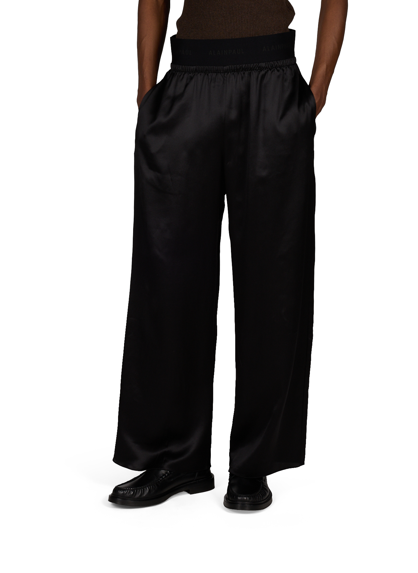 Pantalon large élastiqué en soie ALAINPAUL Noir