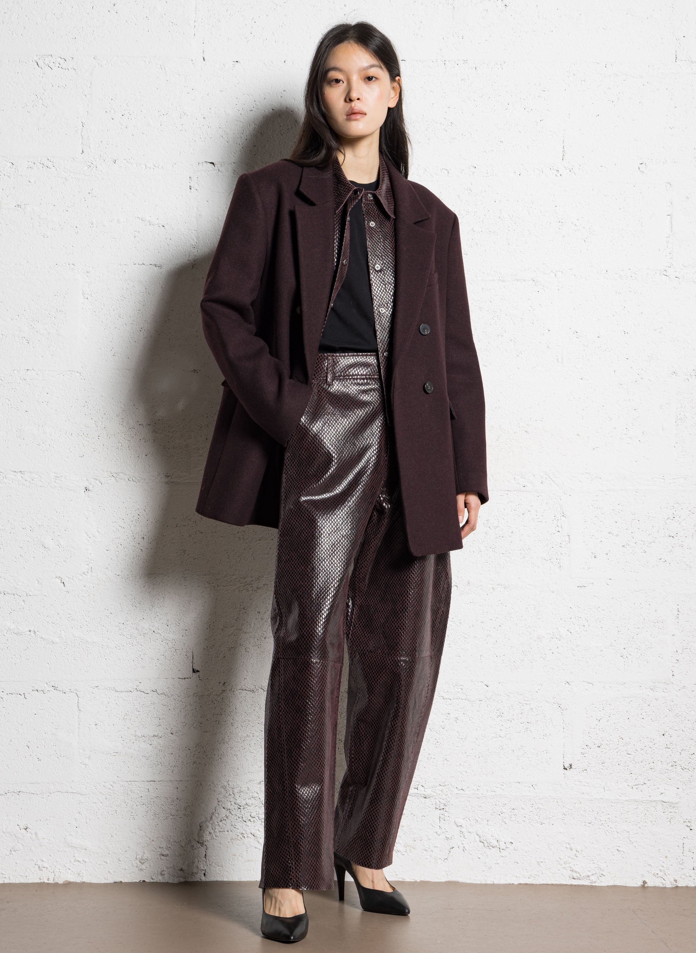 Pantalon droit en cuir embossé IKKS Violet