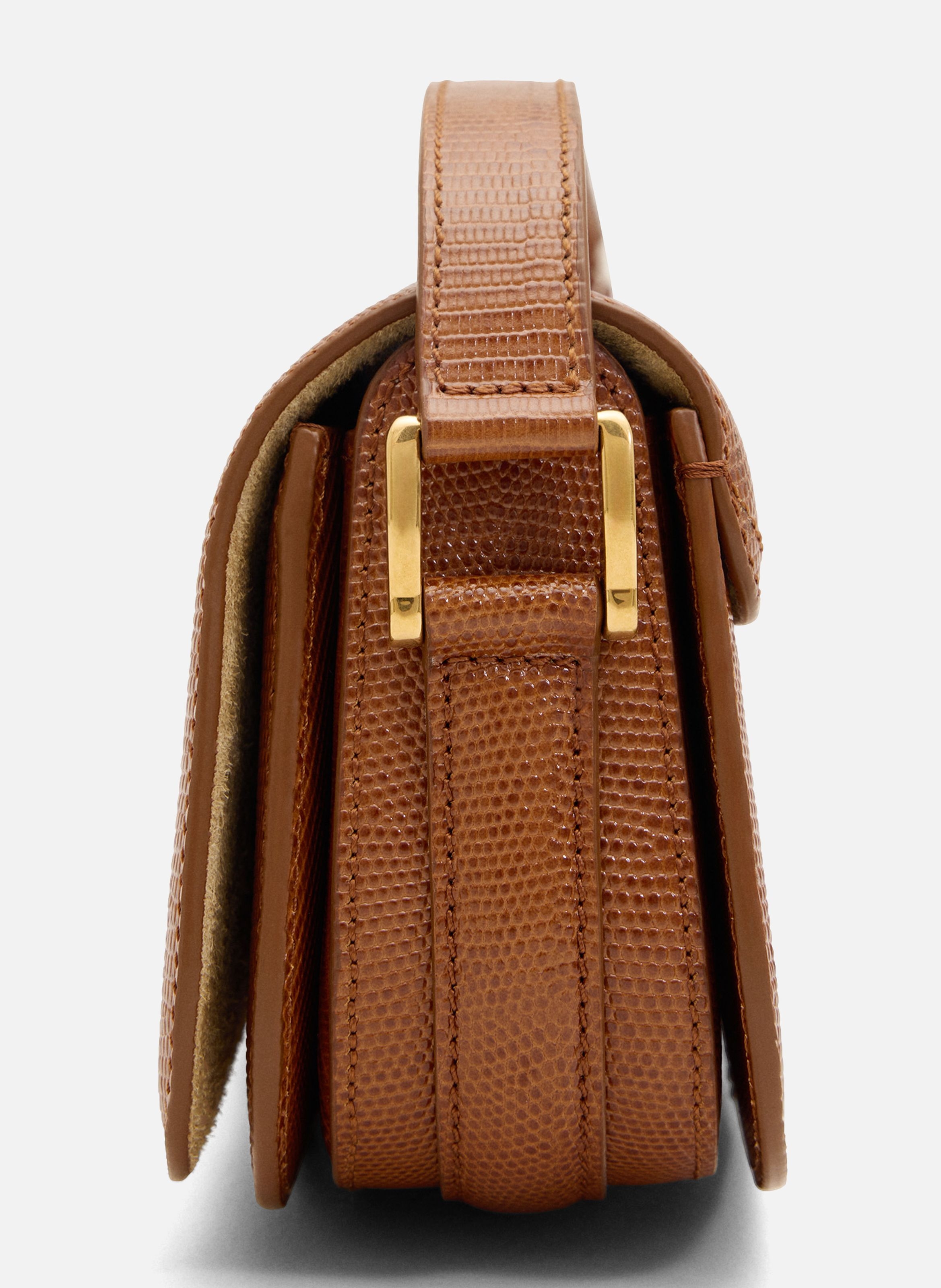 Sac porté épaule paris paris unisexe en cuir de vachette embossé lézard AMI PARIS Marron