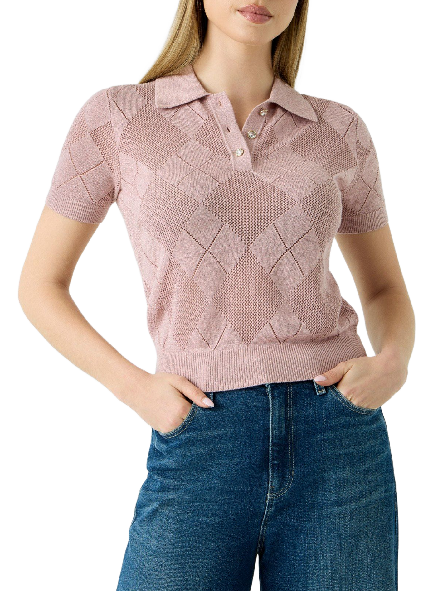 Pull en maille à manches courtes GUESS Rose
