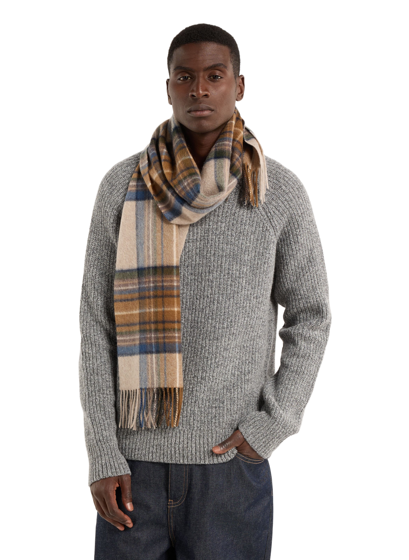 Checked print cashmere scarf with fringes SAISON 1865 Multicolour