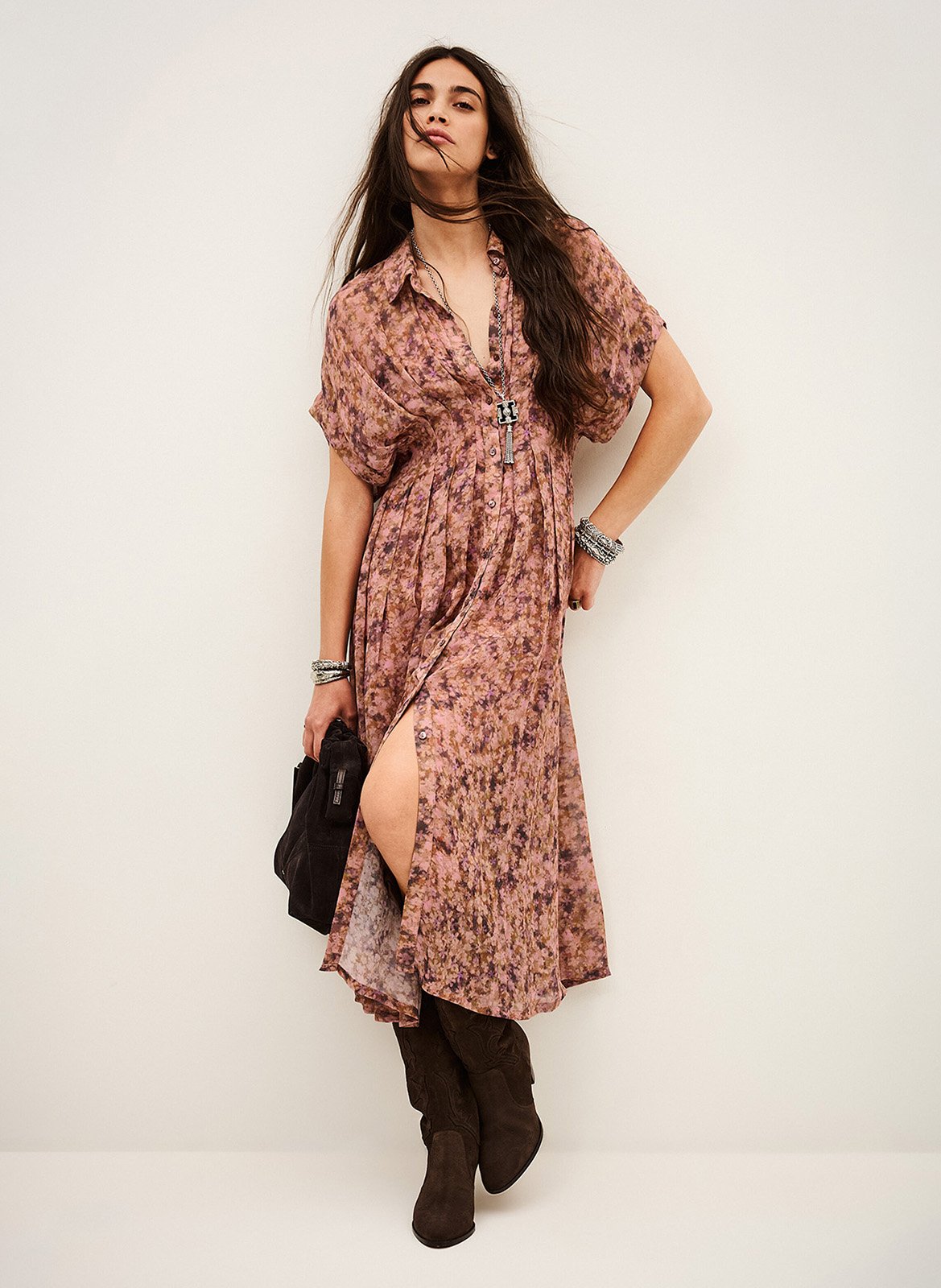 Robe longue ample imprimée adena BA&SH Rose