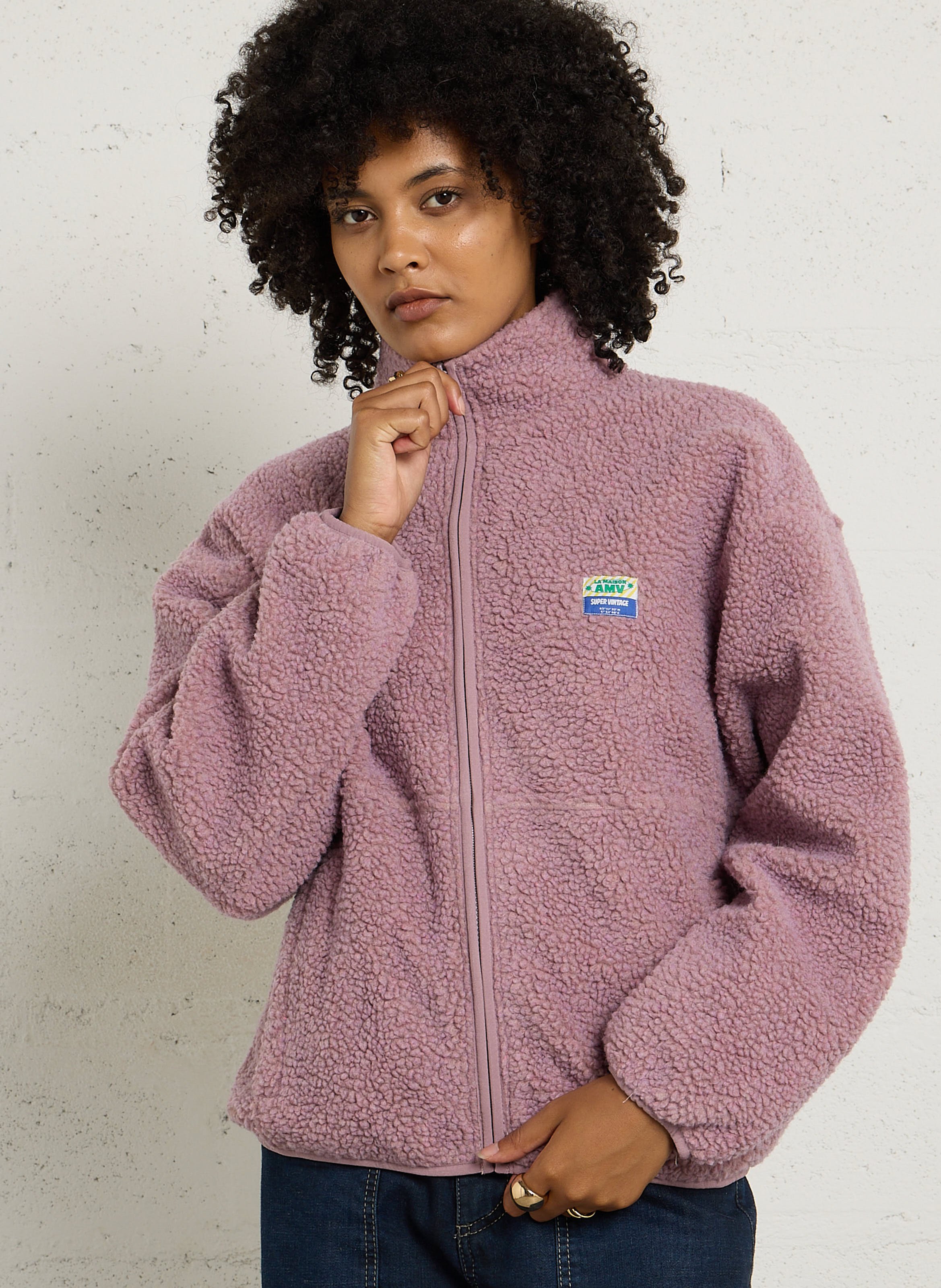Veste ample zippée à col montant polaire hoktown AMERICAN VINTAGE Rose